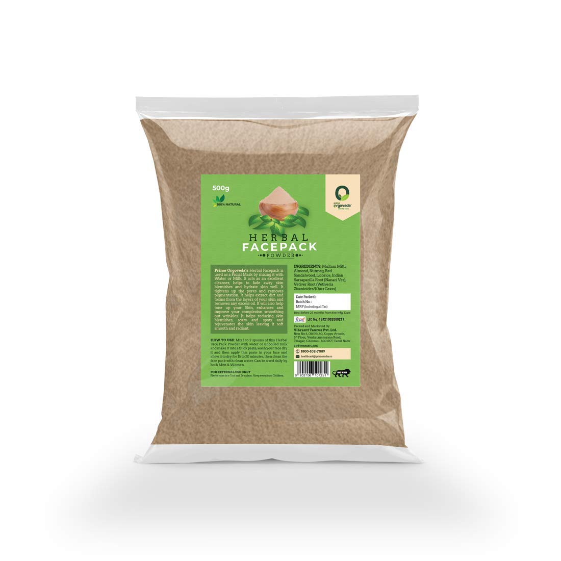 Herbal Face Pack | Prime Orgoveda | 100% Natural face pack for Glowing Skin | Boosts Skin Lightening and Brightening | Mooligai Face Pack | Ideal for men and women - 500g