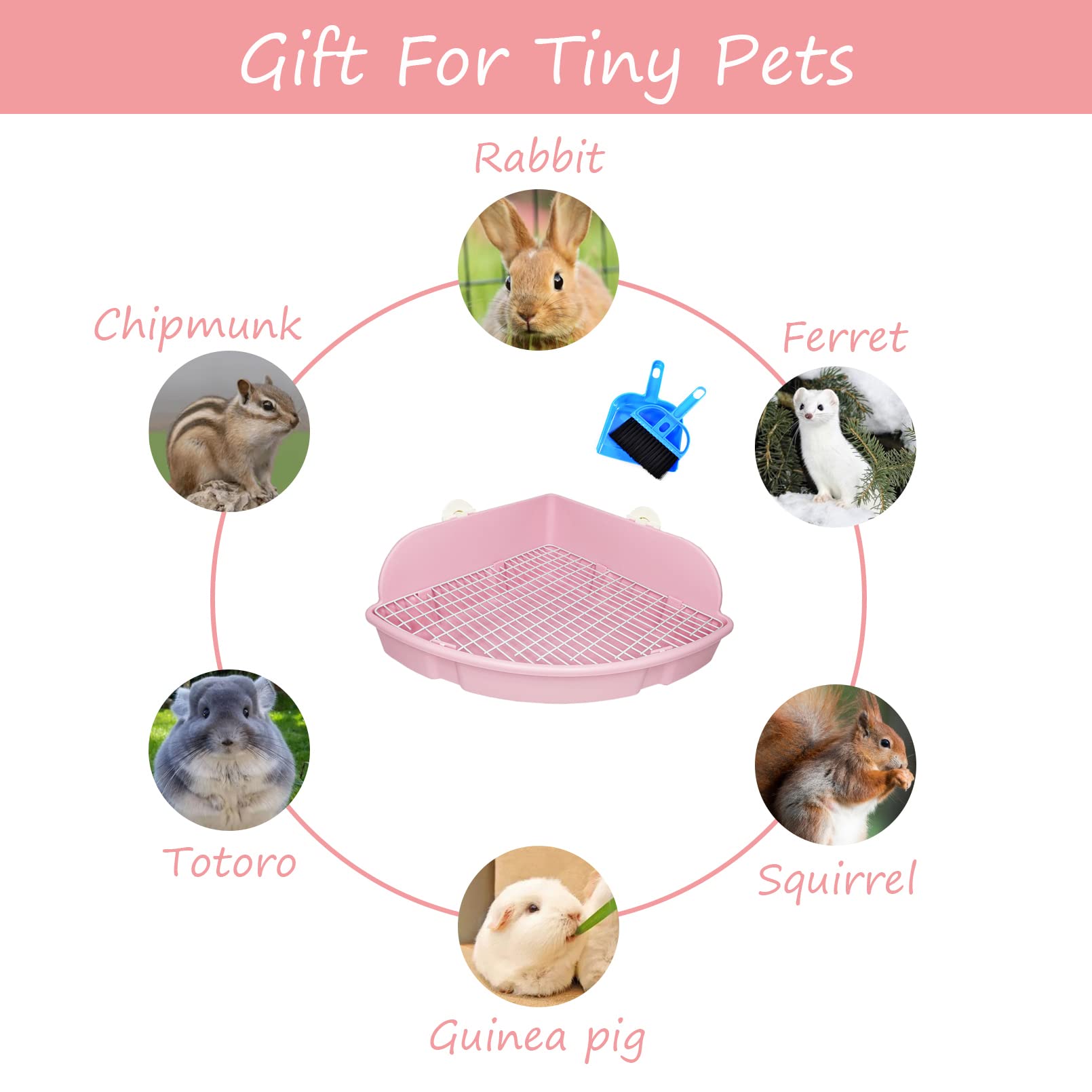 PINVNBY Caja de arena grande para conejos, caja de inodoro de esquina de conejo, jaula de animales pequeños, inodoro para mascotas, orinal para mascotas, caja con forma de abanico para conejillos de