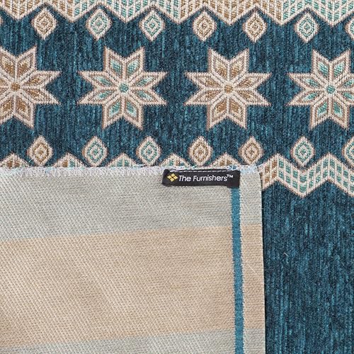Image of Elegant Woven Turquoise Sofa Cover - Soft Chenille Traditional Pattern with Lace Style | L-Shape Sectional Seat Protector for Living Room | Durable & Stylish Slipcover 2 Seater Sofa