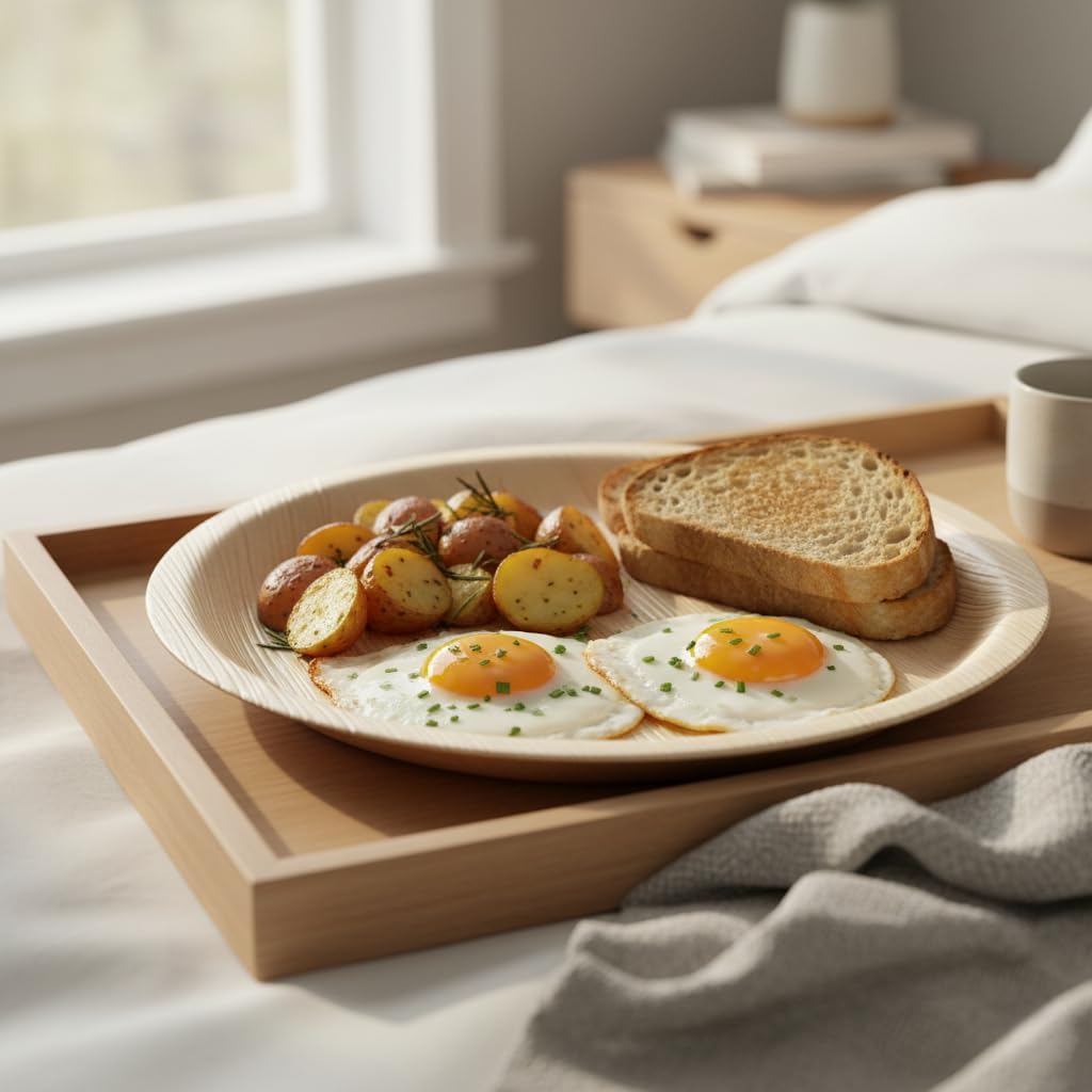 Charity Leaf Disposable Palm Leaf 13" Deep Round Trays (25 pieces) Bamboo Like Serving Platters, Disposable Boards, Eco-Friendly Dinnerware For Weddings, Catering, Events