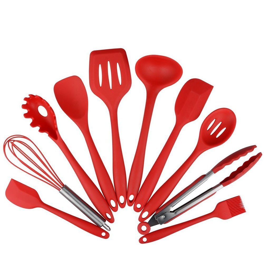 KAIFANG 10 Piece Silicone Kitchen Utensils Set - Spatulas, Spoons and Turner, Heat Resistant Premium Home Cooking Tools Kit