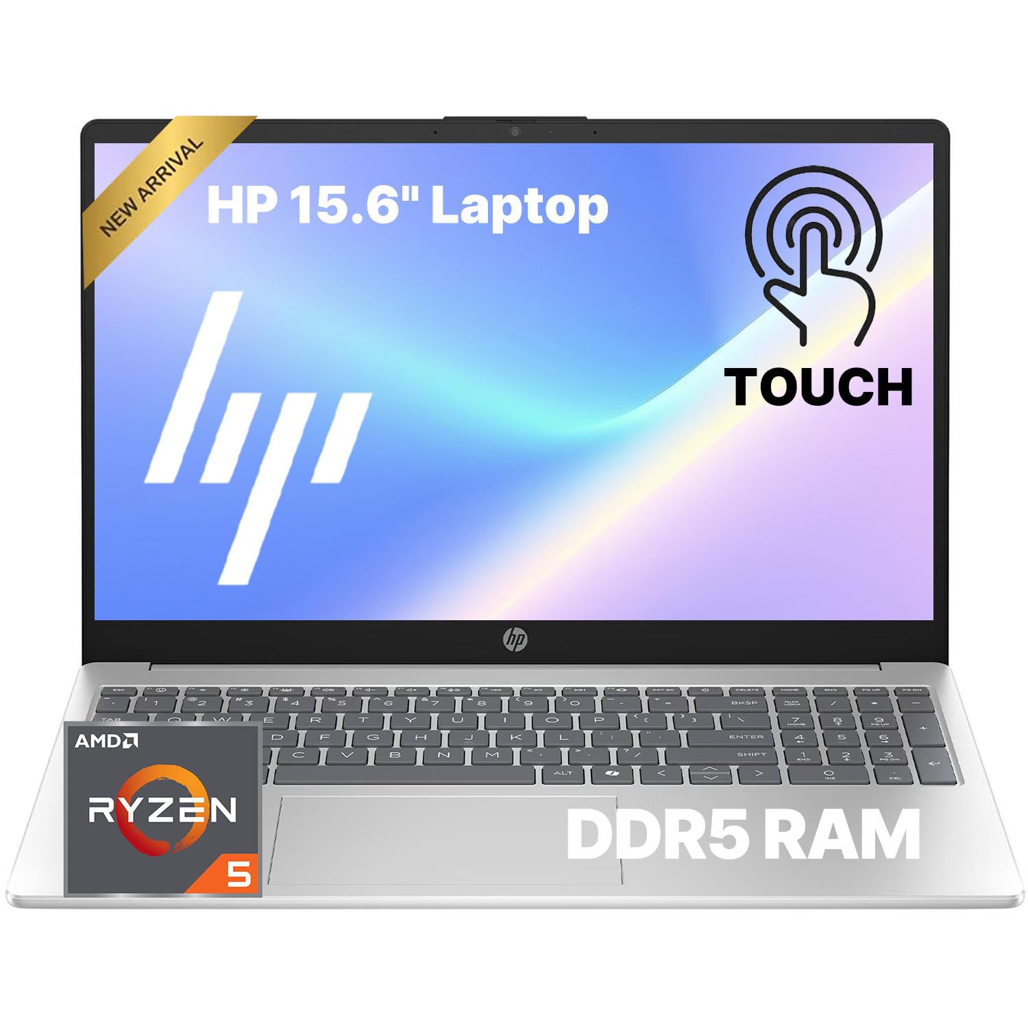 HP Touchscreen Laptop • 15.6 FHD IPS Display • 2026 Edition • AMD Ryzen 5 7520U • 8GB LPDDR5 • 256GB PCIe SSD • Copilot AI • Wi-Fi 6 • Numeric Keypad • Windows 11 • for Business & Student • w/o Mouse