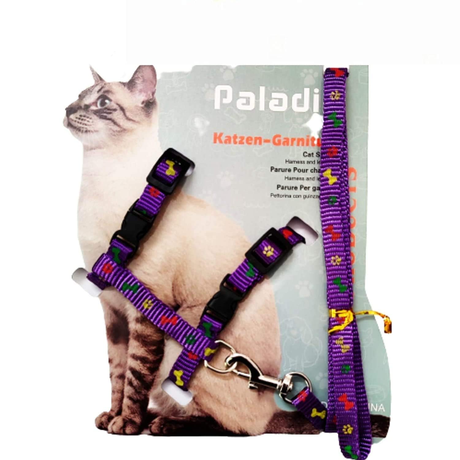RvPaws Nylon Harness Leash Set for Cat Rabbit Kitten and Small Pet Nylon Harness Strap Collar | Cat Training Leash Lead (Purple, Bone Paw Print) (B0CB2LB2M1) Amazon Price History, Amazon Price Tracker