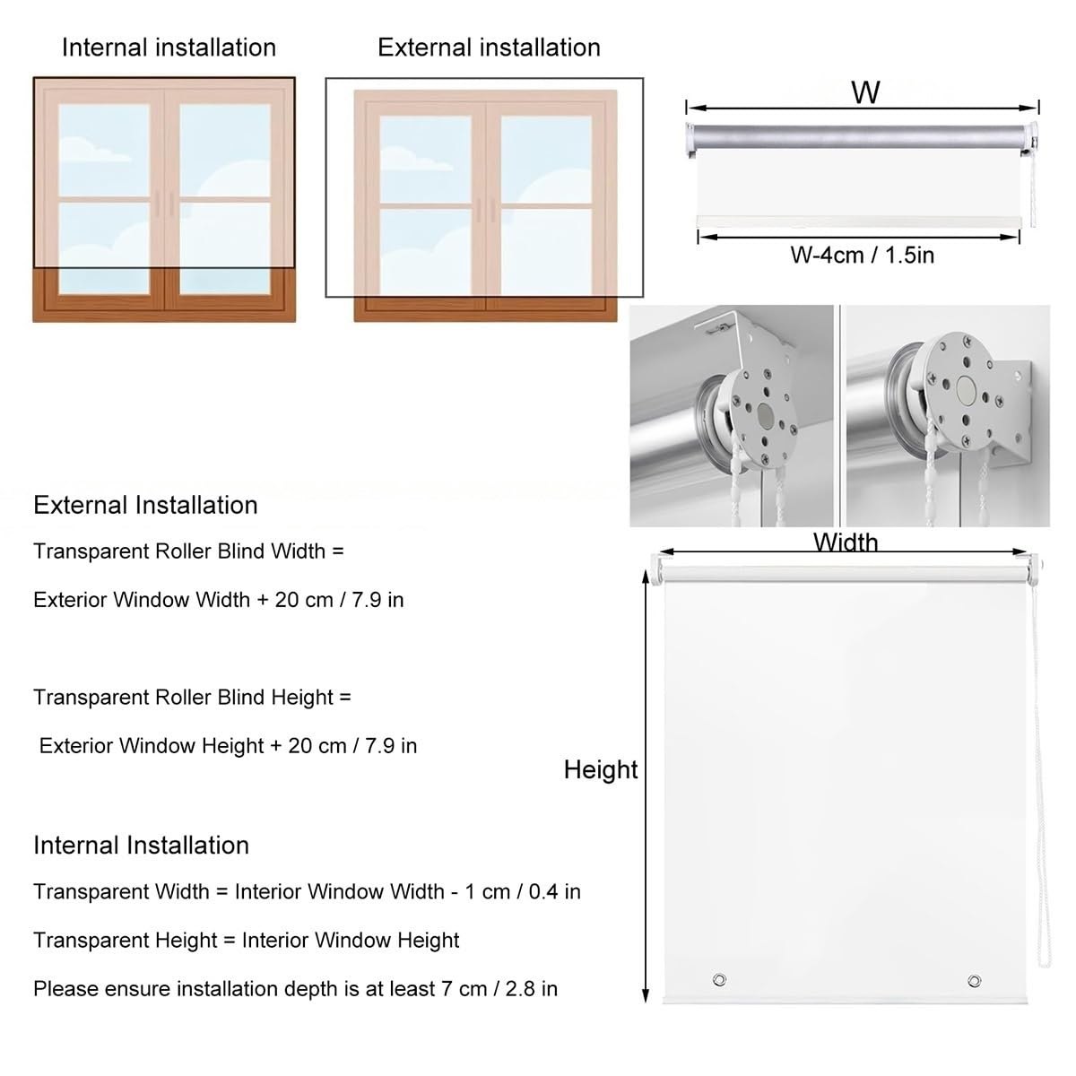 Générique Volets Roulants Exterieur PVC Transparent, Store Enrouleur Pergola Coupe Vent Étanche, Rideau de Séparation Facile à Enrouler Gazebo Balcon Porche Mural ou Plafond(B140xH210cm)