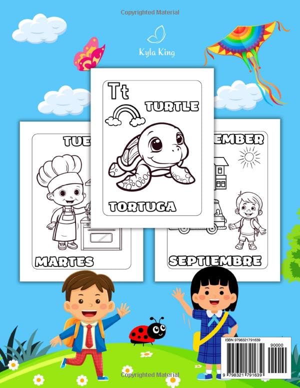 English-Spanish ABC Bilingual Coloring Book for Kids: 45+ Coloring Pages to Have Fun and Learn the Alphabet, Days of the Week, and Months of the Year - Image 2