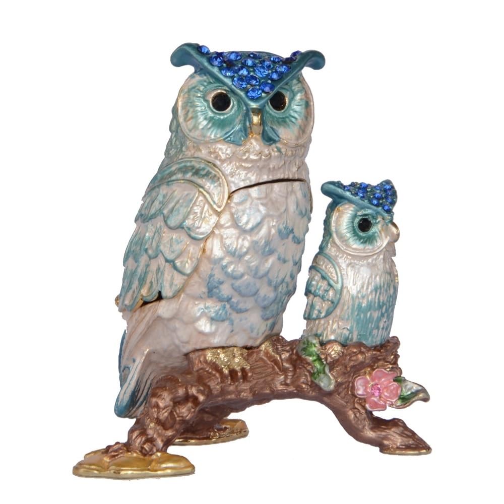 YOPI Owl And Bejeweled Trinket Box Crystal Bejewled Jewelry Ring Holder Home Decor
