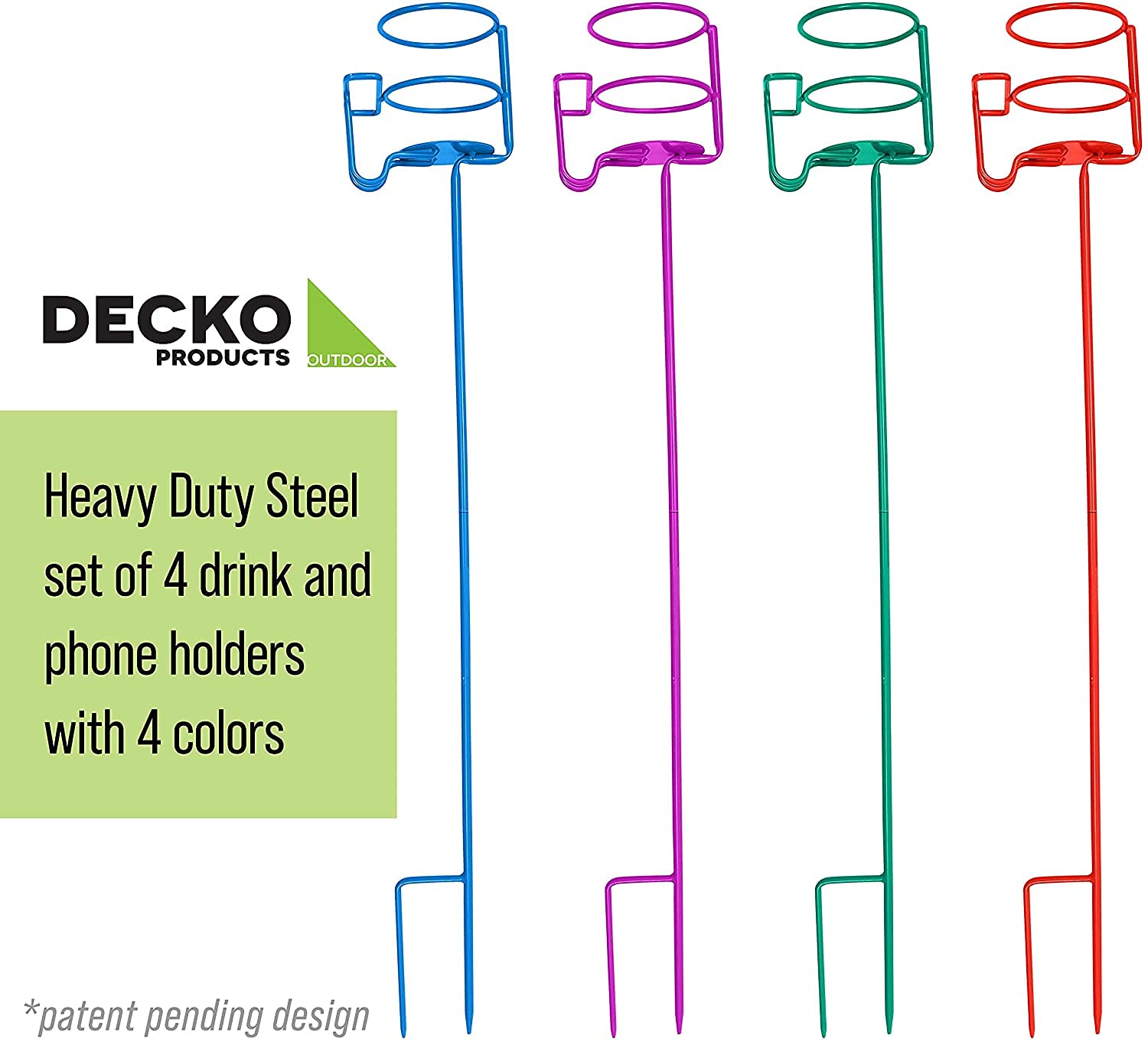 Decko OutDoor 30215 Beverage & Phone Outdoor Beverage/Phone Holder, Blue, Purple, Green, Red (4-Pack)