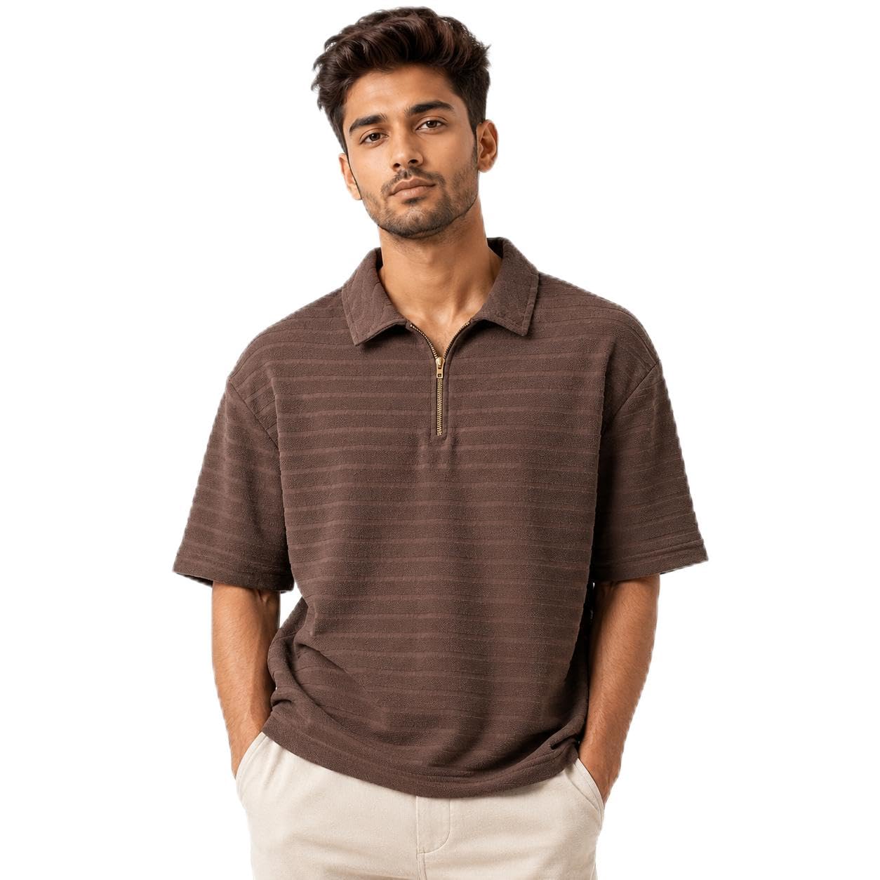 Men's Half Sleeve T-Shirt Regular Fit Classic Collared Neck Polycotton T-Shirt-image-38