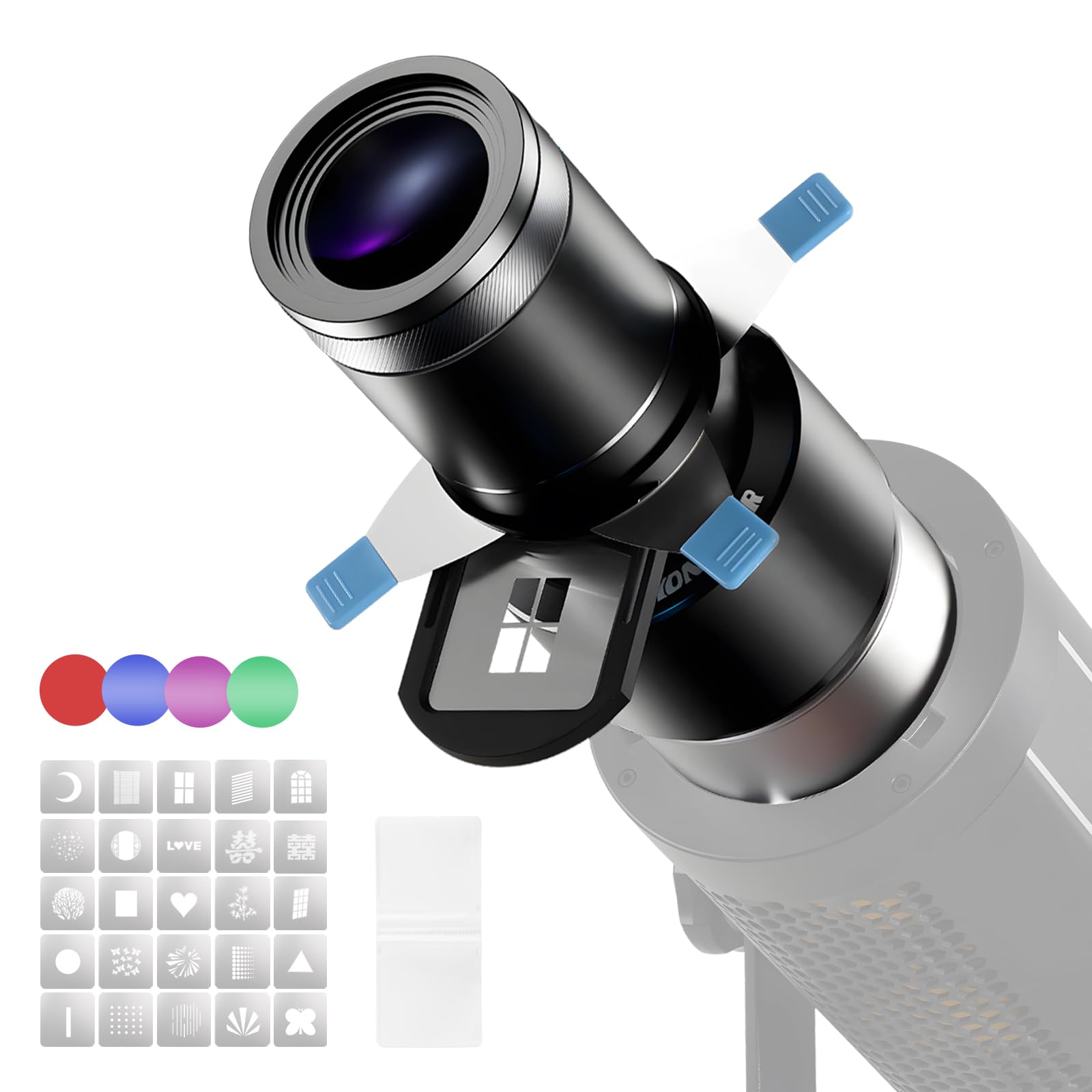 Soonpho KF80 Snoot Fotografico Messa a Fuoco Ottica Corpo in Alluminio Dotato di Attacco Bowens Slot per Scheda Magnetica Luminosità 5 Volte con 4 Filtri Colorati e 25 Modelli GOBO per la Fotografia