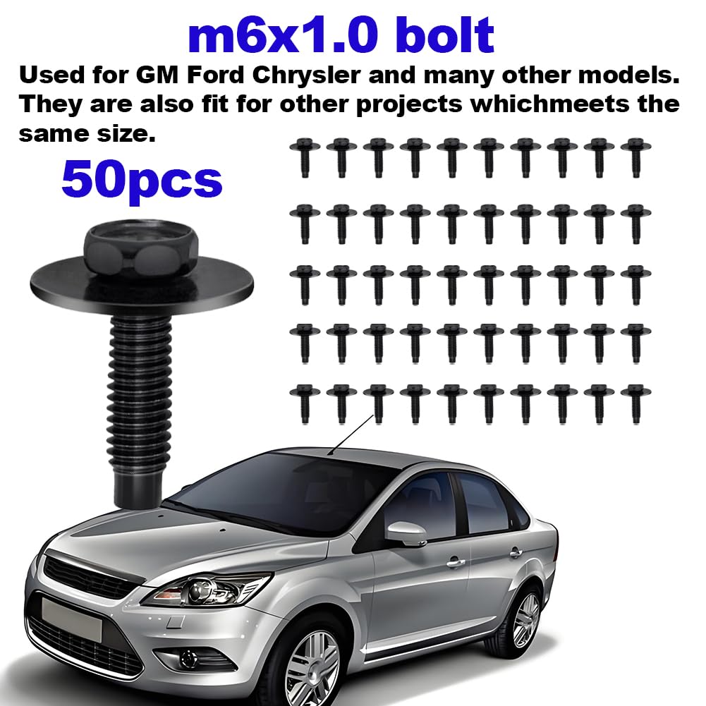 Condition photo showing New/Like New for 50pcs m6-1.0 hex head body bolts bumper fender splash shield under cover hood,m6 bolt,hex bolts,10mm bolt,20mm washer