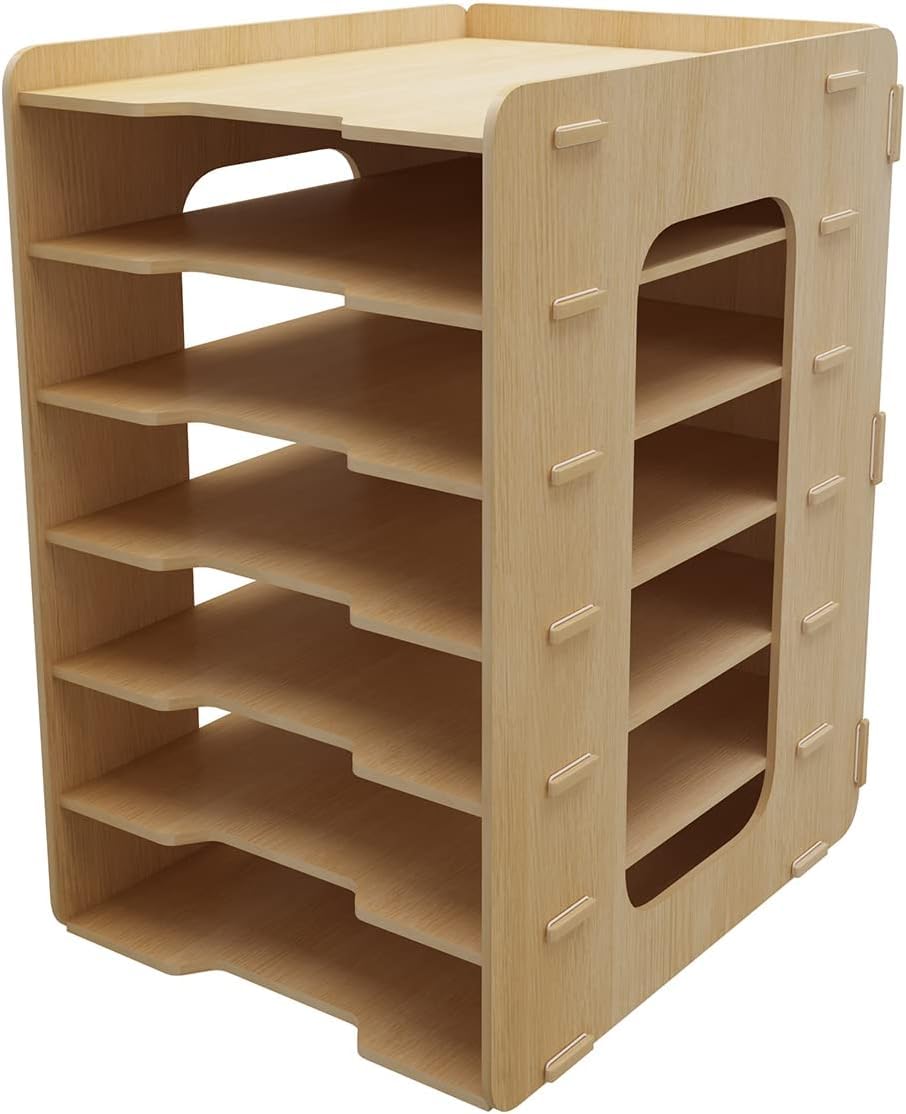 PUNCIA A4 Dokumentenablage 7 Ablagefächer aus Holz Briefablage Papierablage | Schreibtisch Datai Organizer Ablagesystem Aktenaufbewahrung Dokumentenhalter für Büro Arbeitszimmer Schule Office
