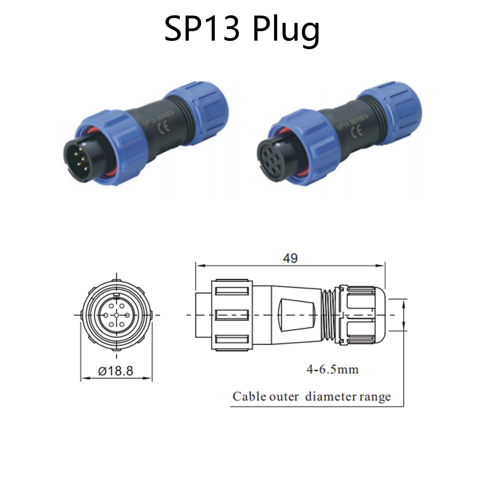 2 Connettori Aeronautici SP13 2 Pin - IP68 Impermeabili, Per Saldatura, 250V 13A, Nylon PA66 - Foto 5