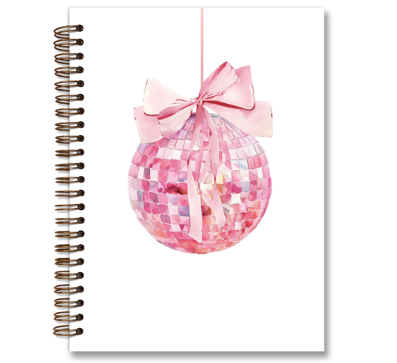 Dejfel Preppy Disco Ball Spiral Notebook,Funky Pink Coquette Bow Aesthetic Journal Notebook for Note Taking,Trendy Retro Girly Notebooks School,Pink