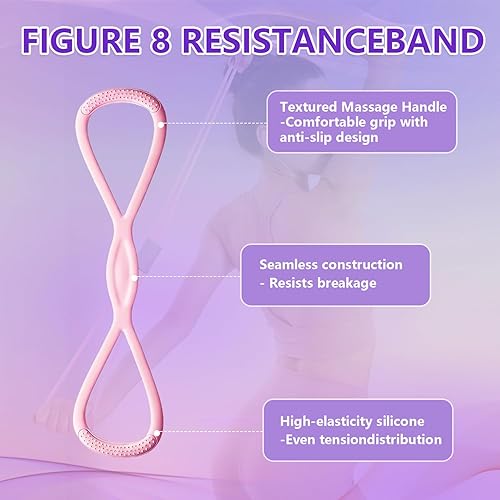 Miniatura 4 de 2 bandas de resistencia de figura 8, cuerda de silicona de 15 libras para entrenamiento de hombros, espalda y brazos, asas antideslizantes para