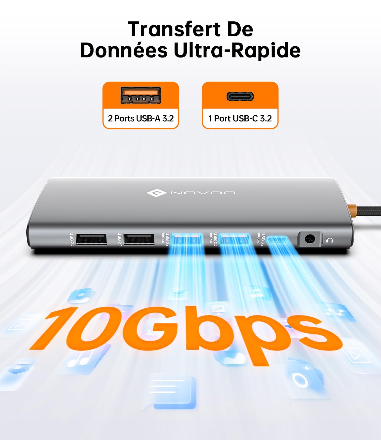 NOVOO 14-in-1 - Stazione di Home Display USB C su tre schermi, uscita tipo C unica per video 4K a 60 Hz, HDMI 4K@60Hz*2, USB-A 3.2 * 2, USB C 10 Gbps, SD/TF 2.0, audio, 100WPD per HP/Dell/Mac