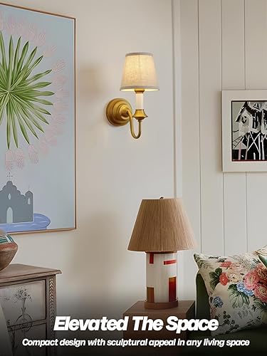 Miniatura 4 de Lámpara de pared de tela vintage con brazo curvo, accesorios de pared de tela de lino rústico, lámpara de pared de latón cableado para baño,