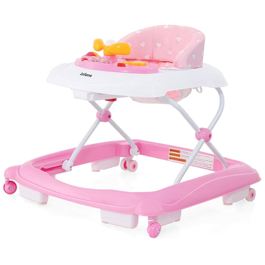 Maxmass 6-in-1 Baby Walker, Infant Activity Center With 3 Adjustable Heights, Light, Music, Wheels, Padded Seat, Rocker Mode And Food Tray, Foldable Toddler Push Along Walker For 6-18 Months (Blue