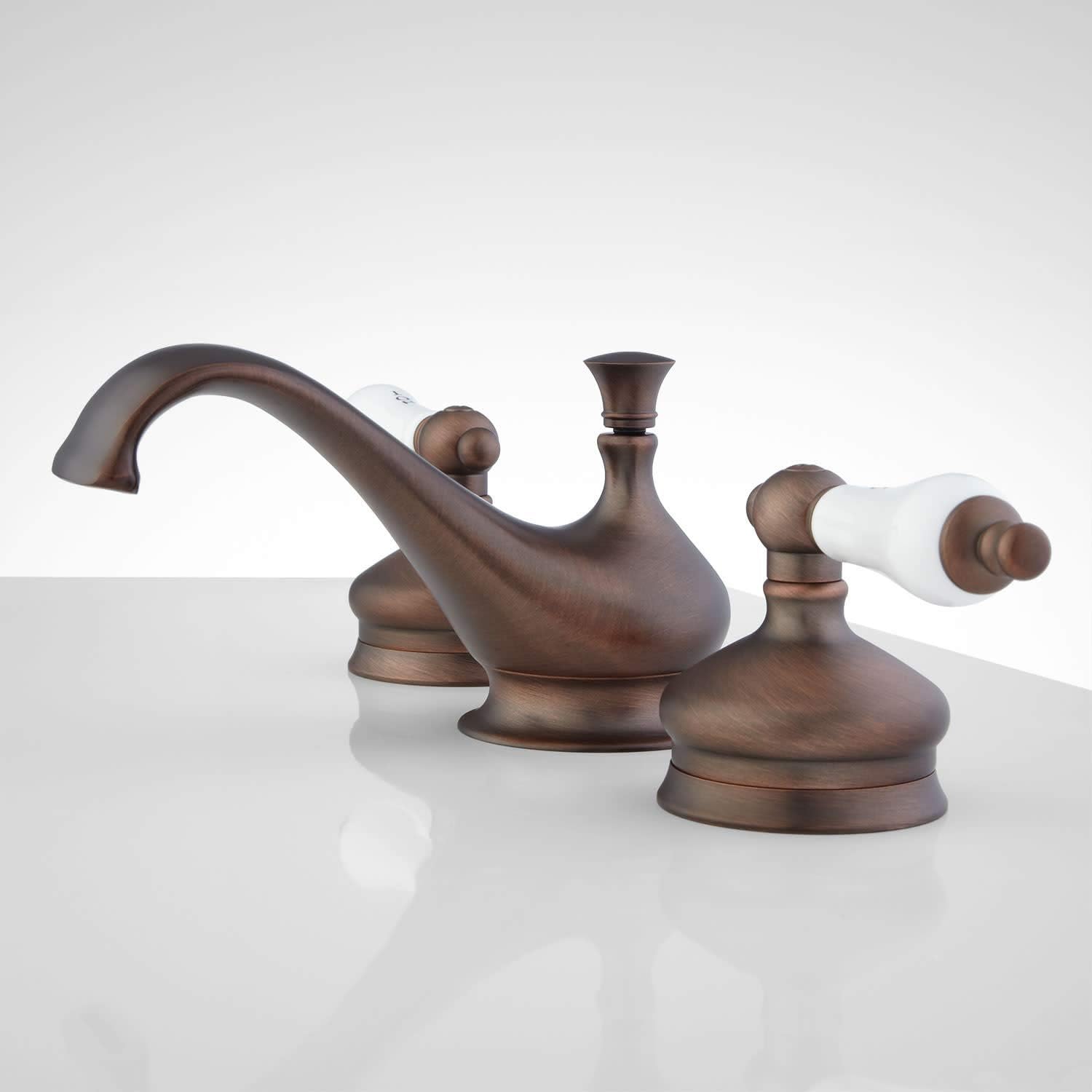 Signature Hardware 394472 Shannon Widespread Bathroom Faucet with Porcelain Lever Handles and Pop-Up Drain Assembly