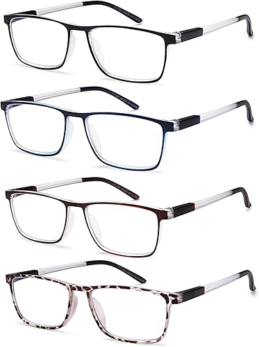 EYEURL Paquete de 4 lentes de lectura para hombres y mujeres, lectores con bloqueo de luz azul con bisagras de resorte+2.00