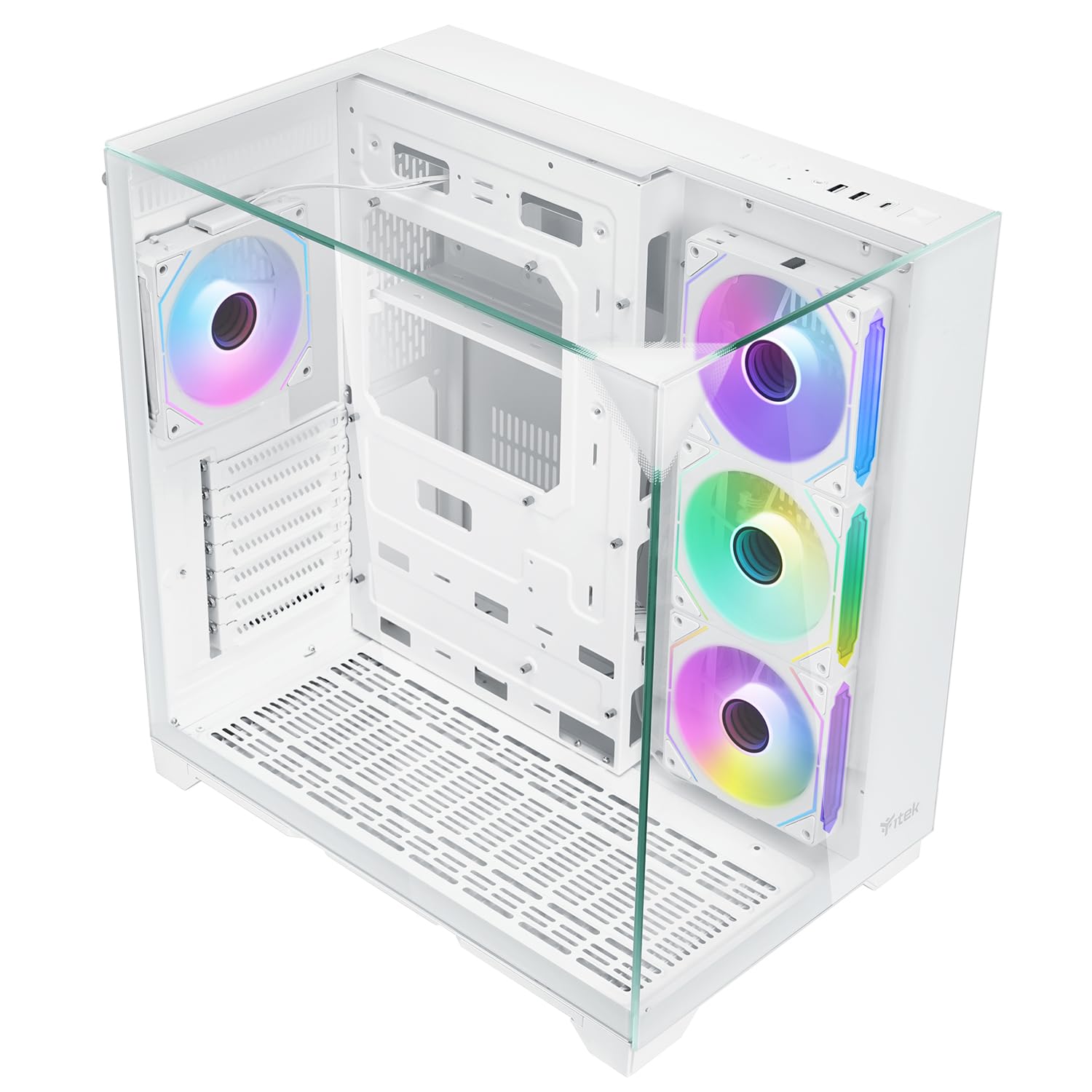 Itek Case Dark Cave Pano - Gaming Tower ATX - 4x12cm ARGB Fan - 2xUSB3 - Type-C - Parete Laterale, Frontale e Superiore in Vetro Temperato - White Edition