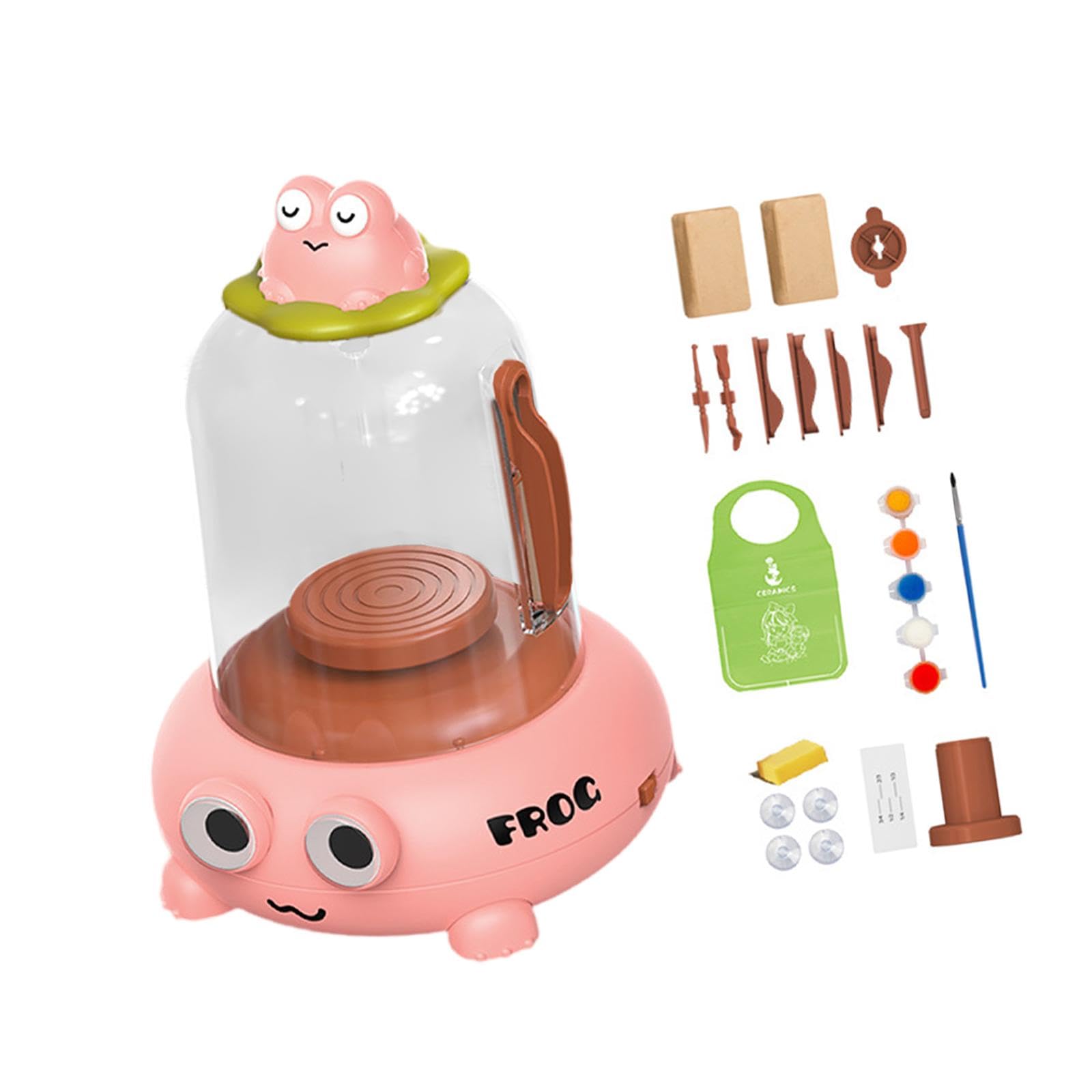 Elektrischer Töpferscheibe Bastel-kit Keramikmaschine Tonrad Kreatives Handwerk USB-anschluss mit Mal- Und Schnitzwerkzeug aus Metall für Kinder, Rosa