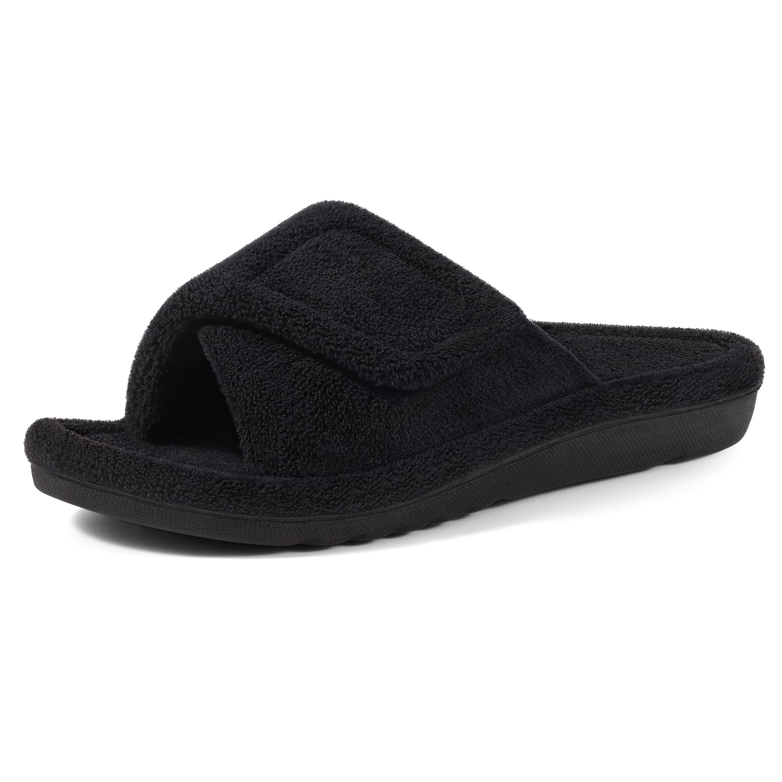 LitfunOrthopedic Slippers for Women with Arch Support Adjustable Open Toe House Shoes for Plantar Fasciitis, Deep Black 39