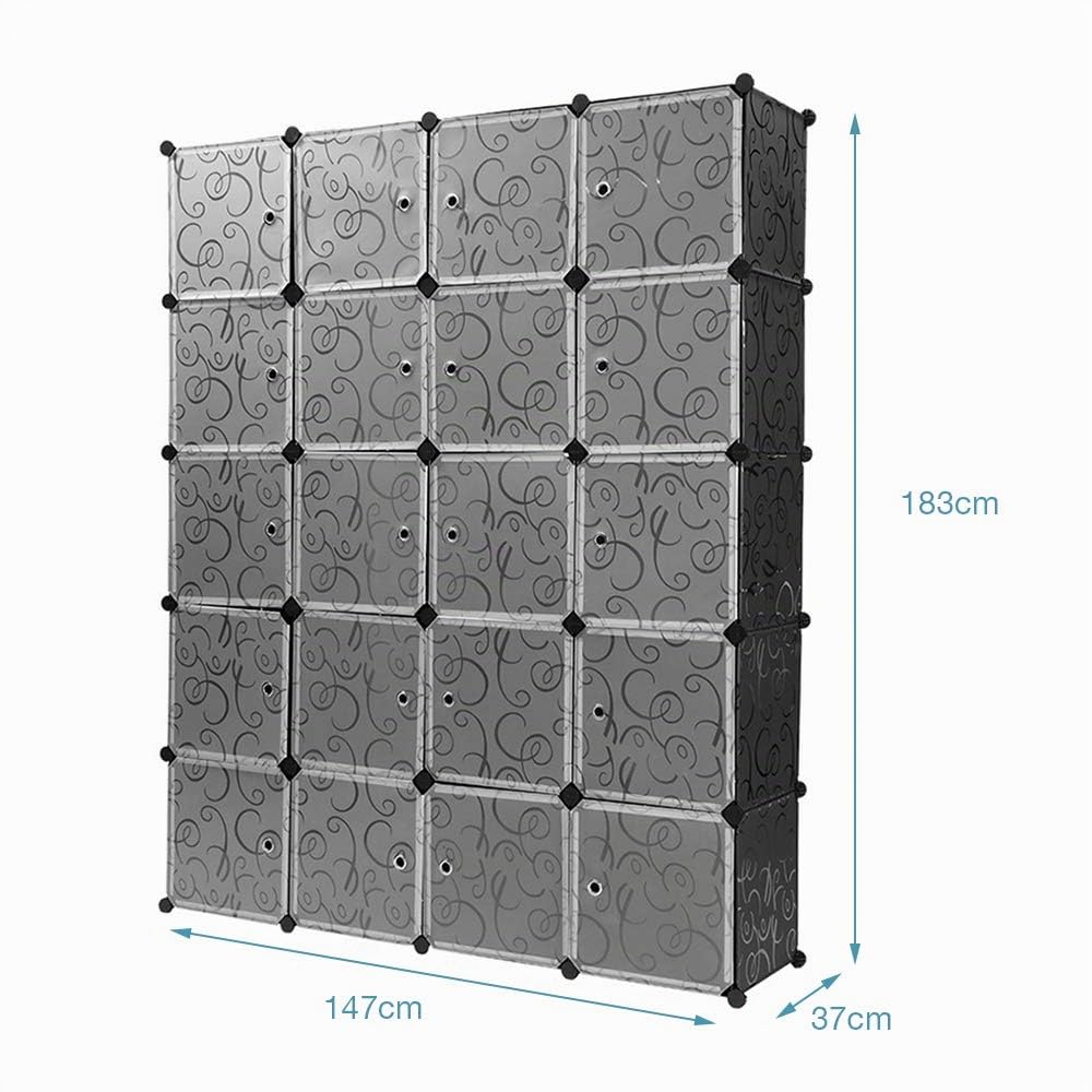 Armoire Penderie 20 Cubes avec Portes Meuble Séparateur de Pièce Étagère Modulable Rangement Vêtements Chaussures Jouets Sacs pour Salon Chambre Salle de Bains (20 Cubes)