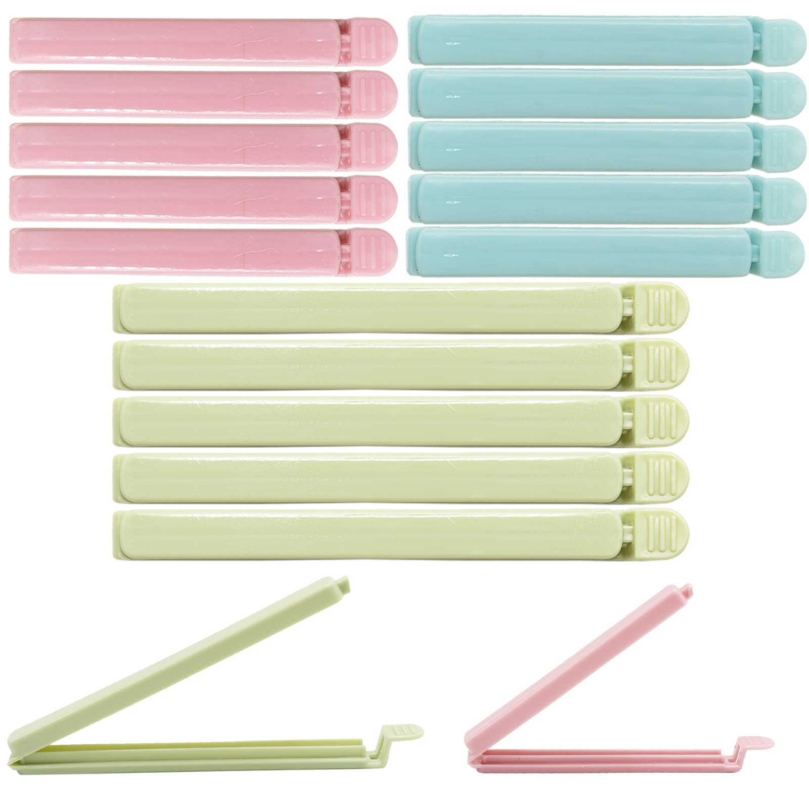 15-Piece Plastic Food Bag Clips - Reusable Sealing Clips for Snack, Coffee, Home, Kitchen, Travel, Camping (4.7in, 5.9in)