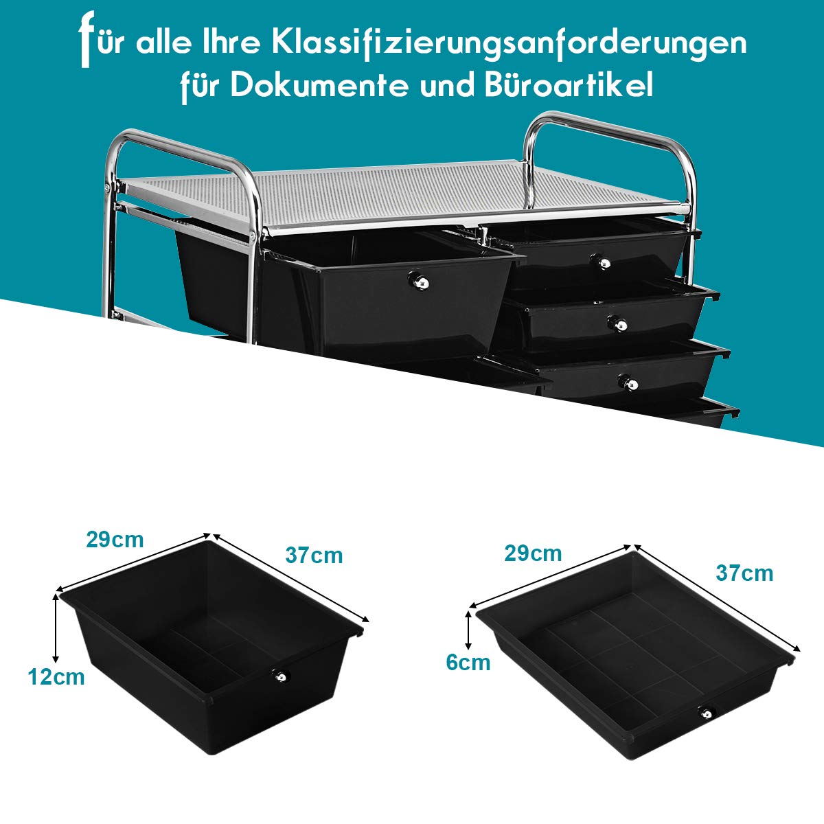 GOPLUS Rollwagen mit 15 stapelbaren Schubladen, Schubladenwagen Farbewahl, Beistellwagen Haushaltswagen Rollcontainer Badrollwagen Badtrolley Badregal (Schwarz)