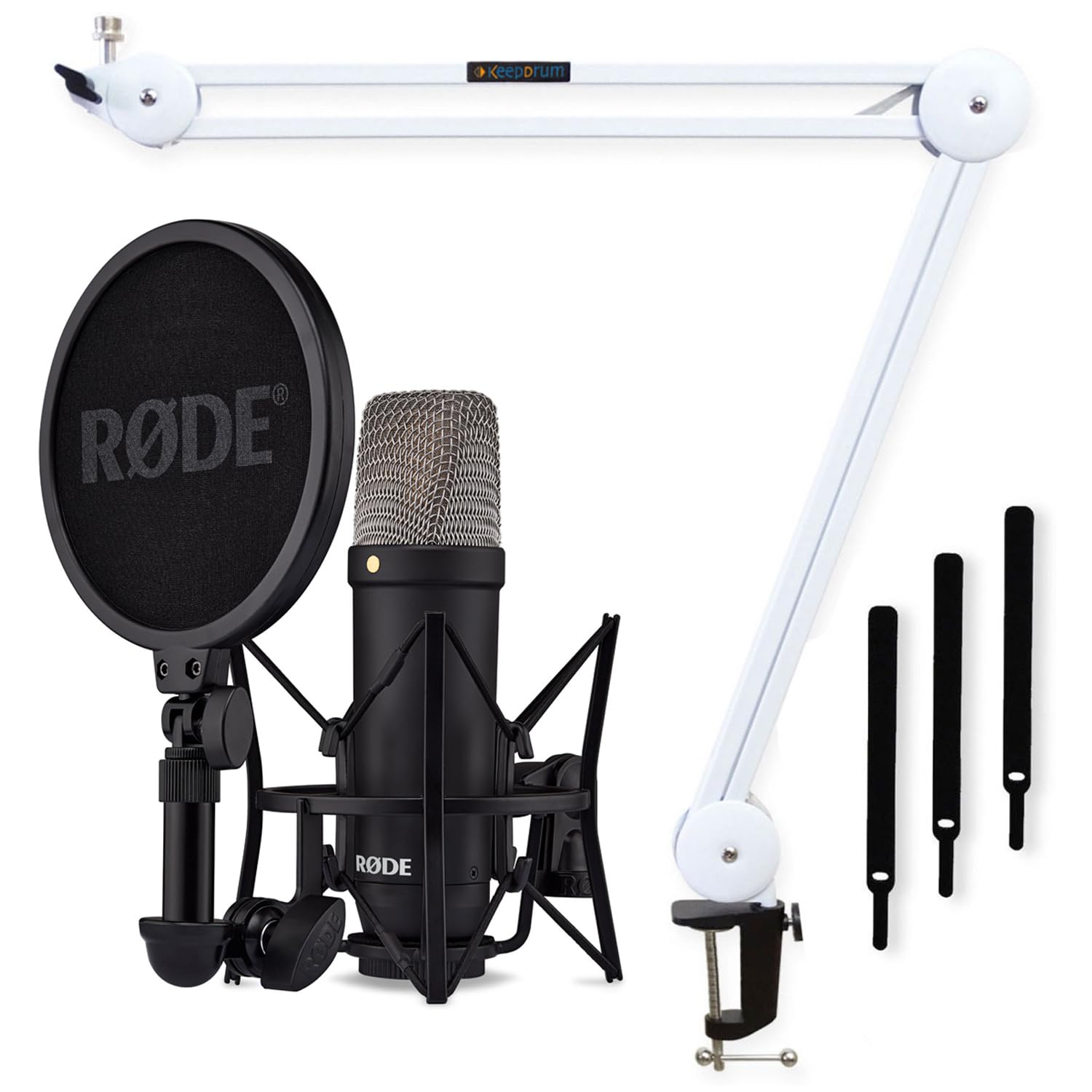 RØDE Rode NT1 Signature Black Studio Microphone + Keepdrum MS138 Articulated Arm Tripod White