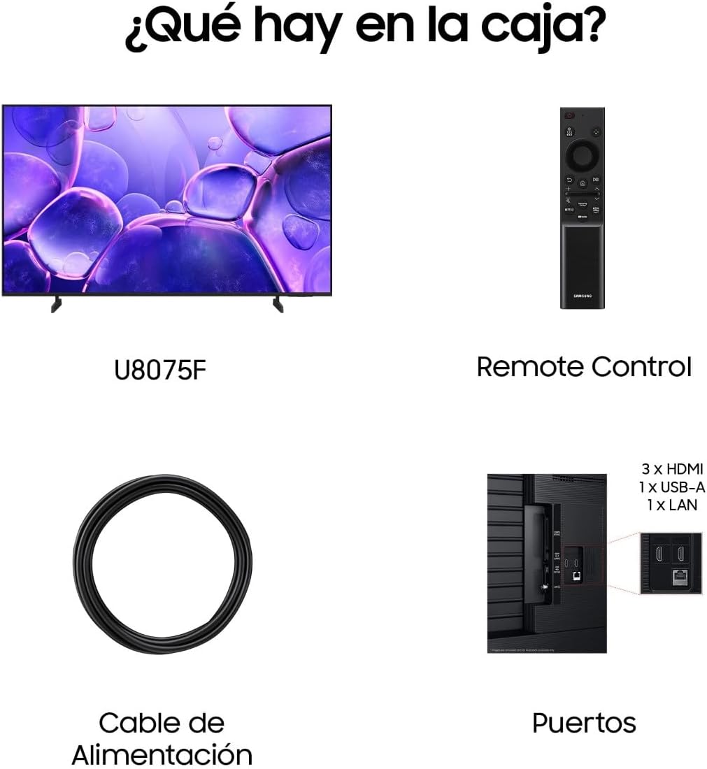 Samsung TV 65 Pulgadas Crystal UHD U8075F 4K Smart TV, Colores increíbles con Crystal Processor 4K, Escucha Todos los Altavoces con Q-Symphony, Datos protegidos Knox Security y Gaming Hub 11