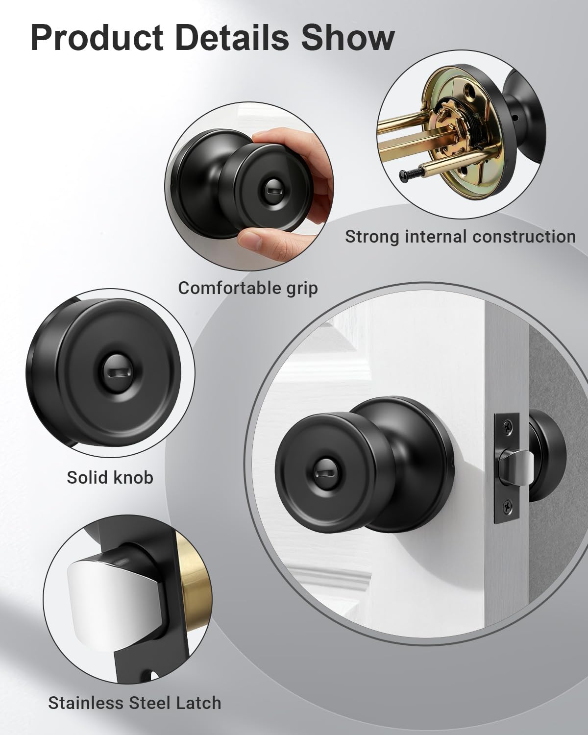 Black Privacy Door Knobs - Emergency Unlock -6