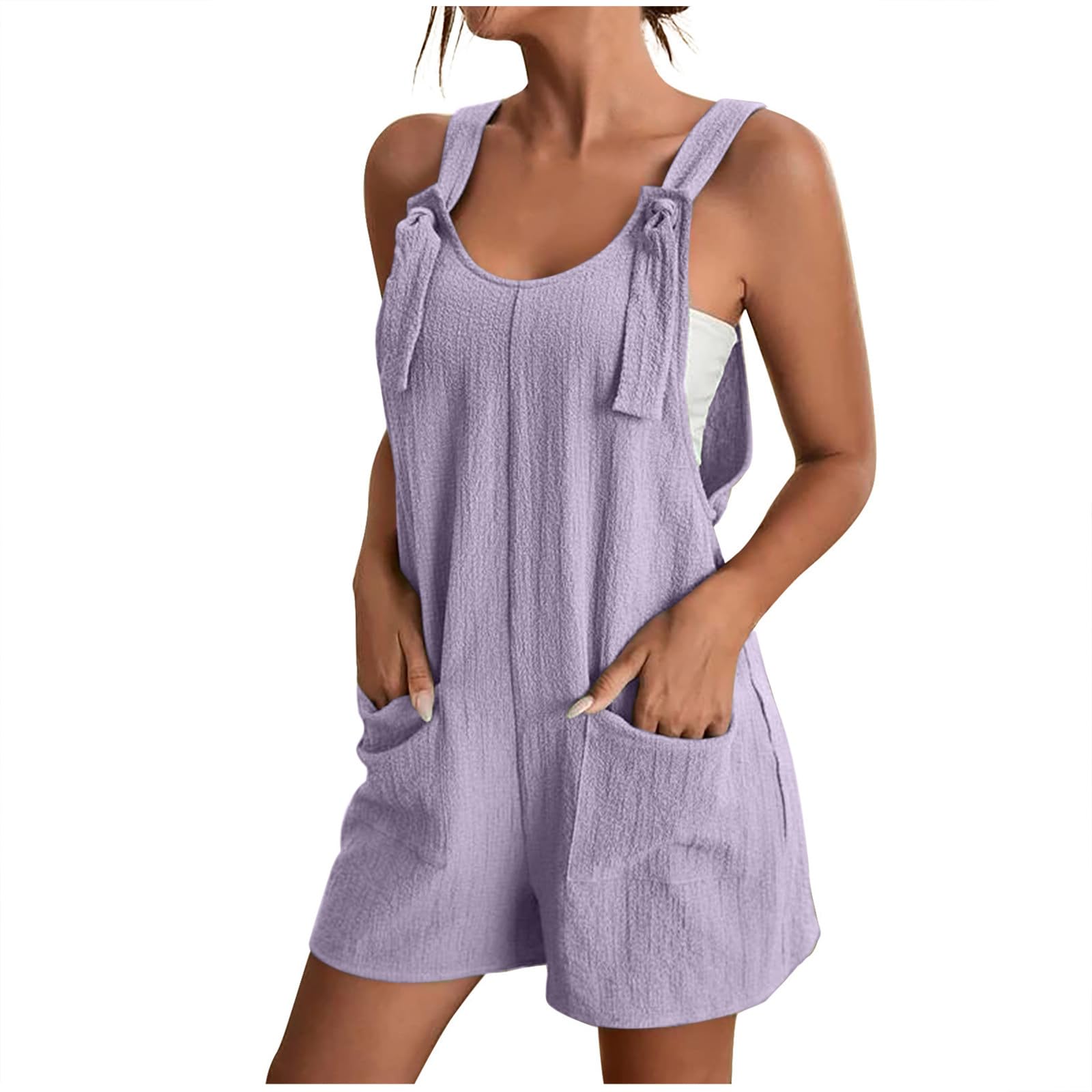 TUNUSKAT Jumpsuits for Women Shorts, Womens Summer Short Rompers 2025 Casual Sleeveless Adjustable Overall Shorts Loose Beach Short Jumpsuits with