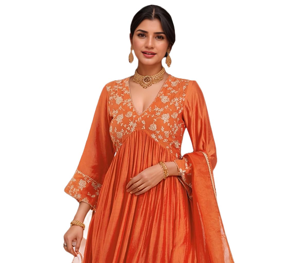ANNI Designer Kurta brodé Anarkali en viscose avec pantalon et dupatta pour femme