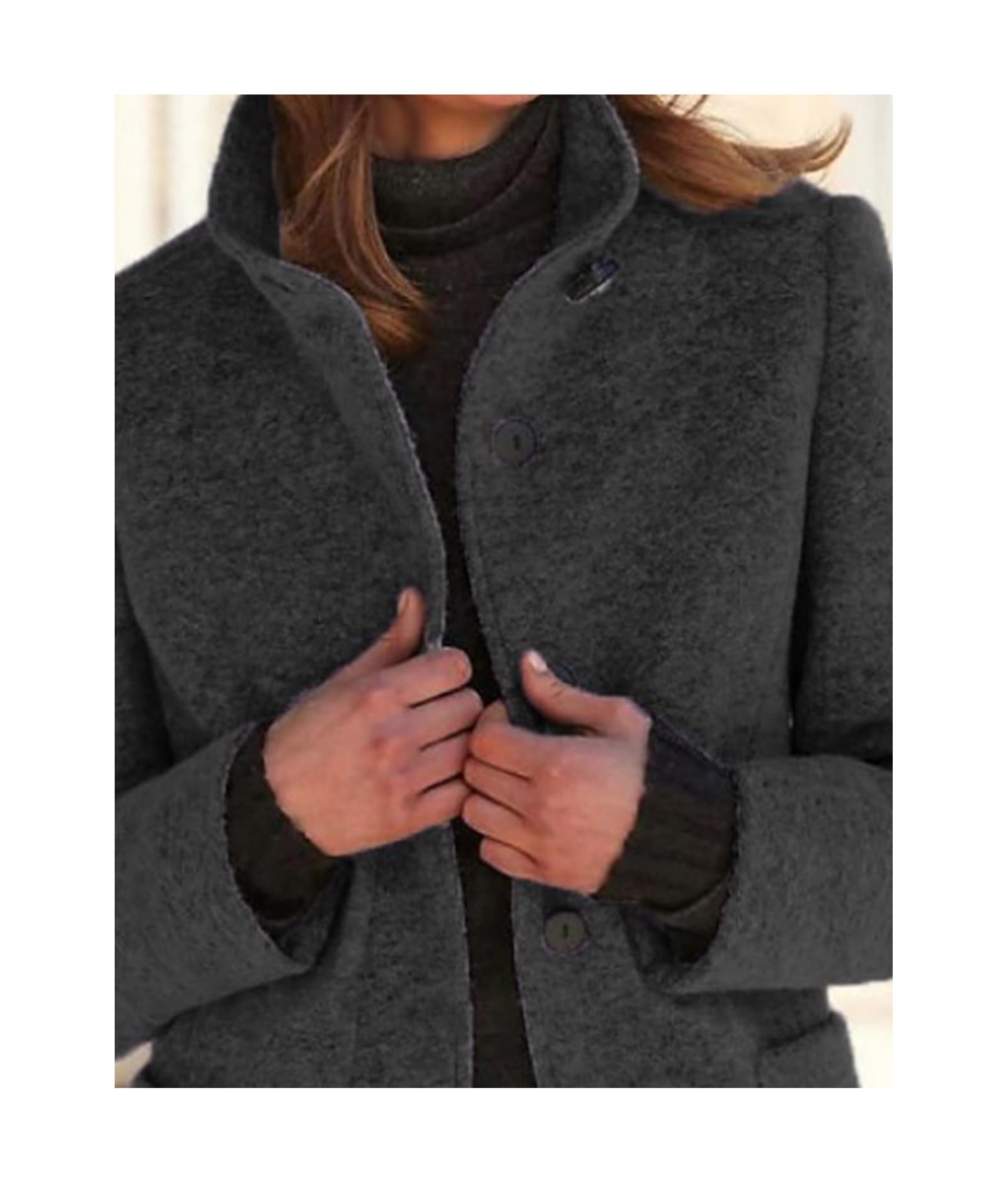 xxxiticat Cappotto da donna in misto lana monopetto caldo colletto alto lungo giacche blazer trench con tasche S-3XL