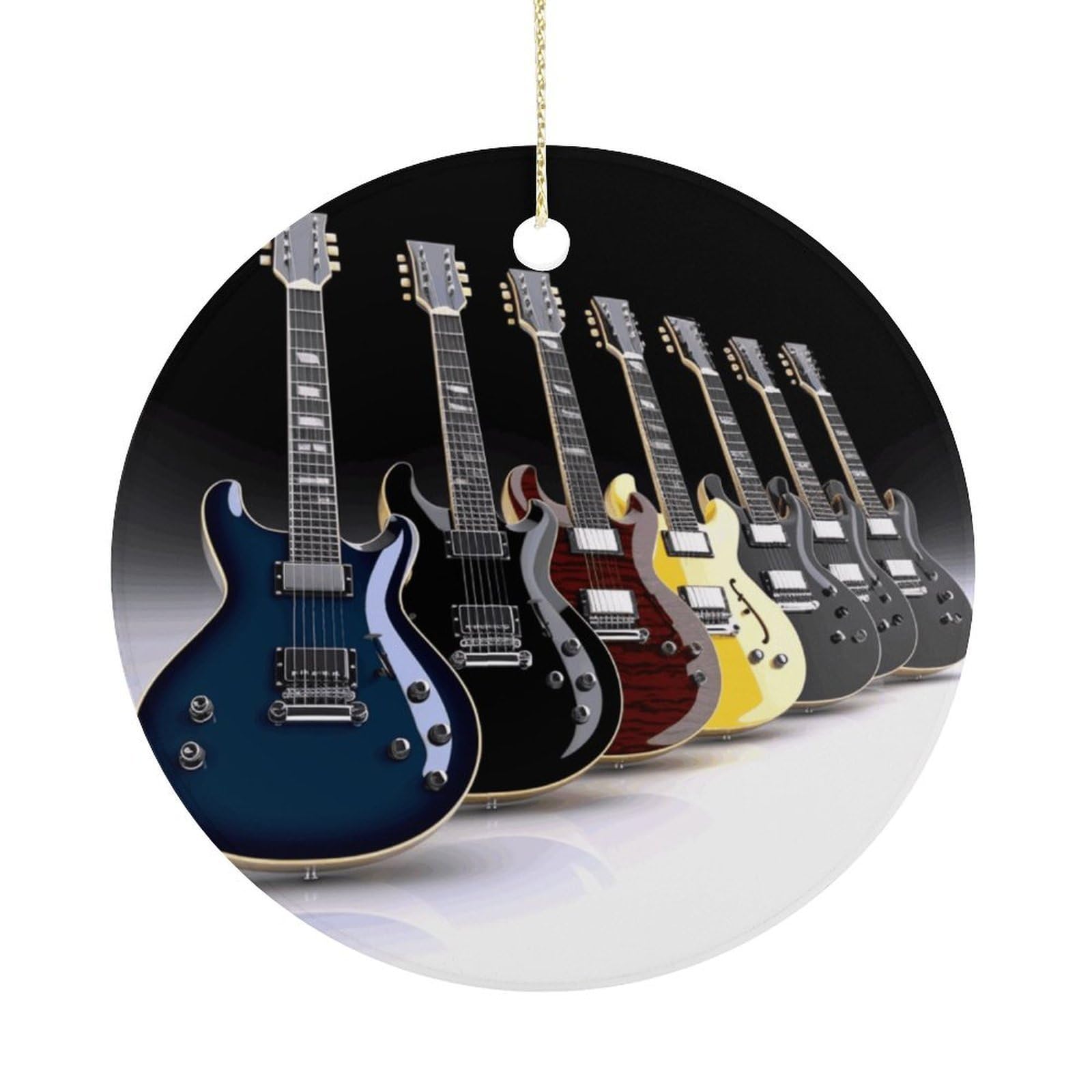 Electric Guitar Christmas Ornament,Round Ceramic Ornaments Personalized Christmas Tree Ornament for Holiday Porcelain Keepsake Gifts Ideas Home Decor