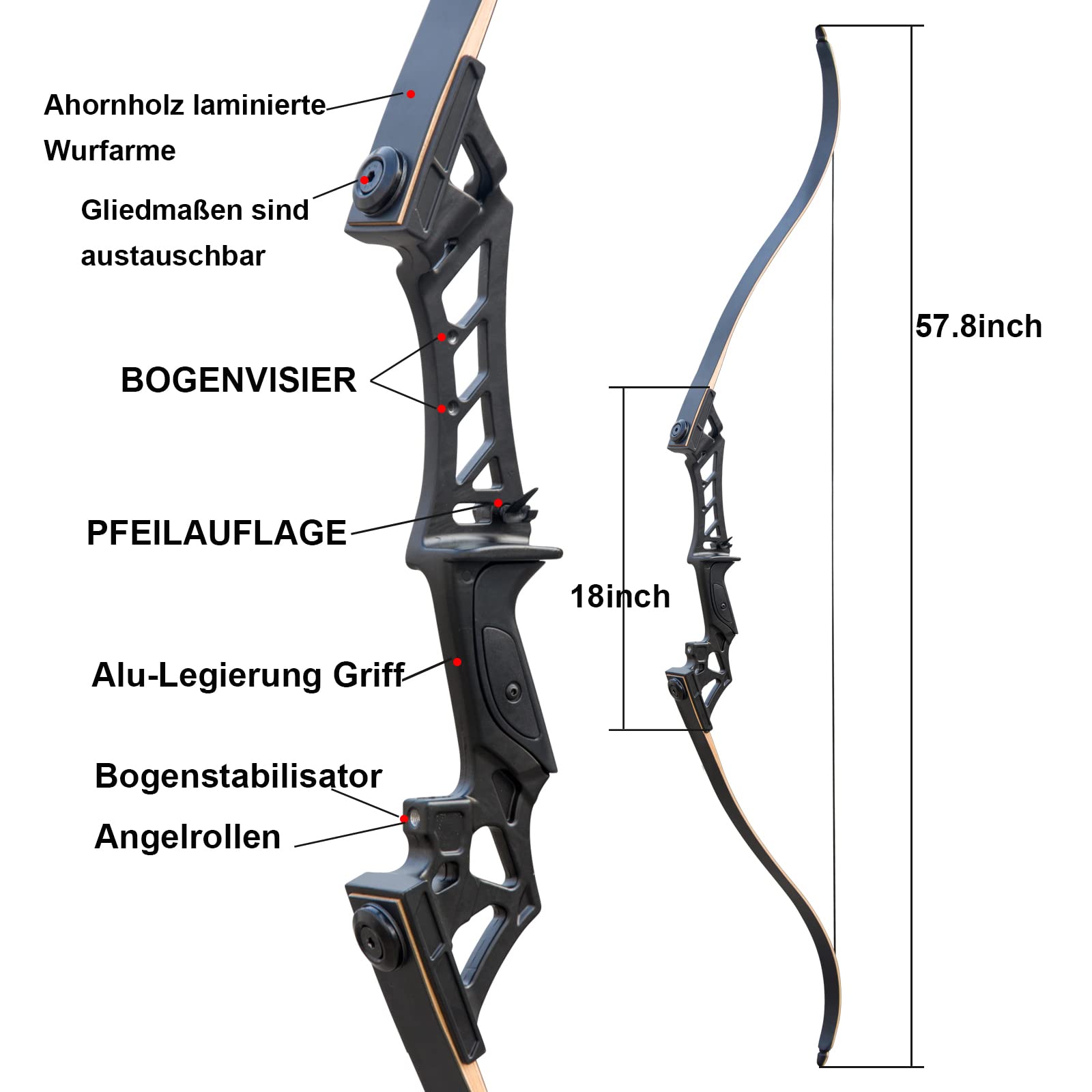 DD&Qarchery 57" arco ricurvo e set di frecce per adulti mano destra 30LBS 40LBS caccia Longbow Set per la pratica della caccia sport all'aperto