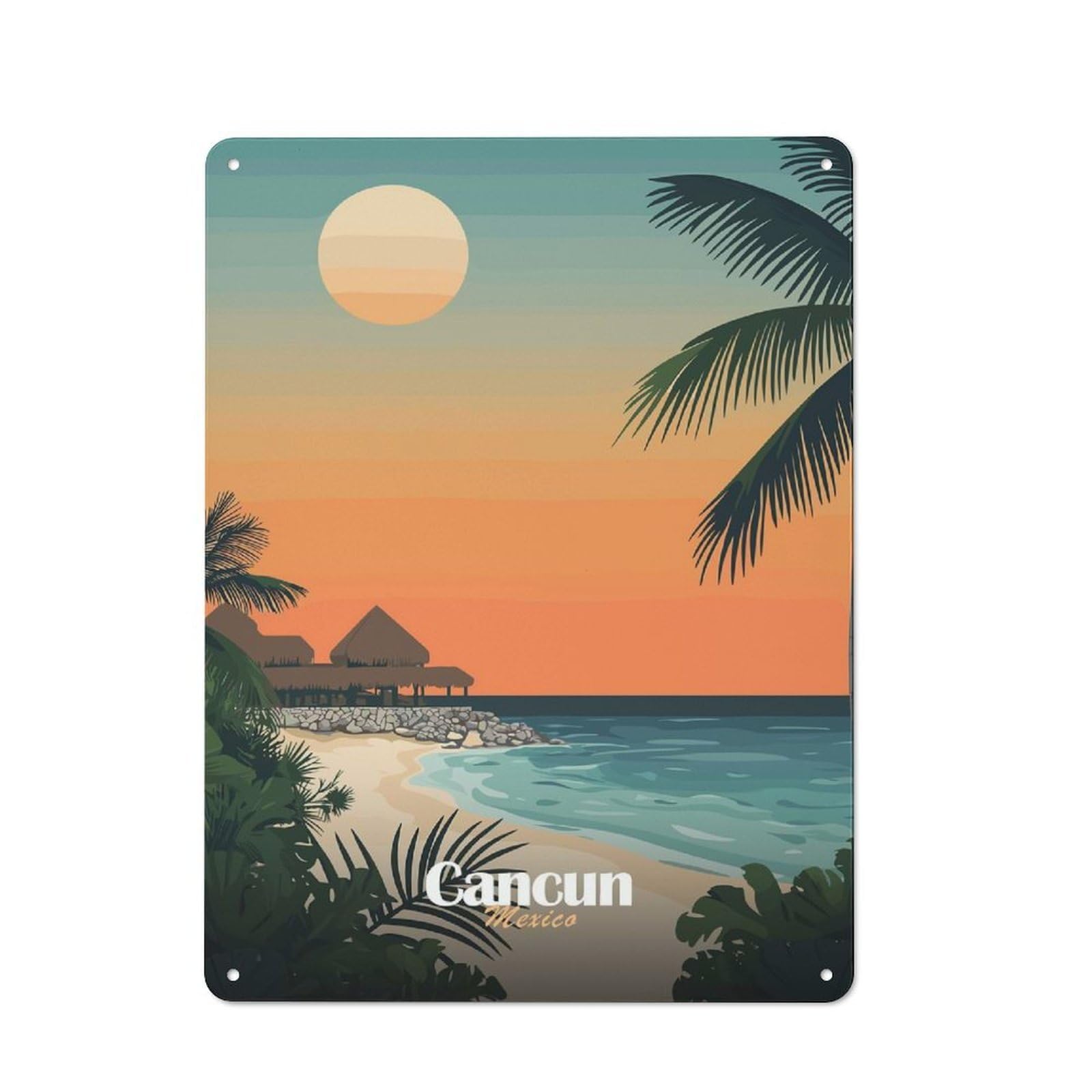 Cancun Sunset Beach Cottage Style Metal Wall Decor 40x30cm, Tin Wall Plaque for Kitchen, Cottage, Porch Or Garden Room