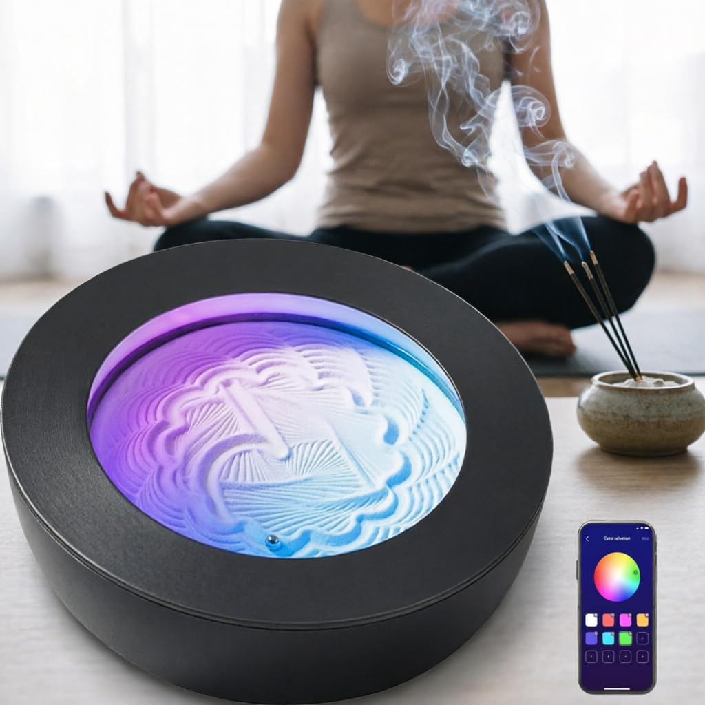 Tavolo zen per arte con la sabbia, motivi fluidi e luci a LED