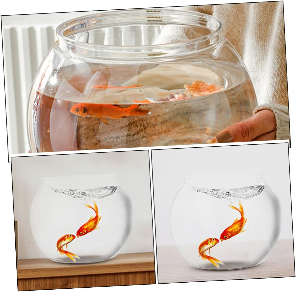 HEMOTON 2pcs Large Plastic Fish Bowl Desktop Round Aquarium Break-Resistant Goldfish Tank for Office Home Decor Micro Landscape Display
