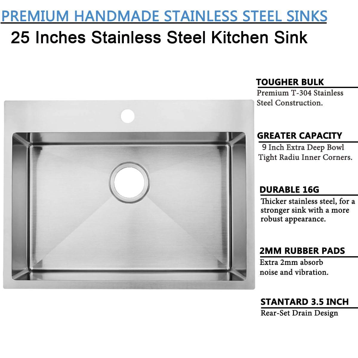 25x18 Inch Black Drop In Kitchen Sink, 25 Inch Gunmetal Black Bar Rv Laundry Utility Outdoor Stainless Steel 16 Gauge Single Bowl Deep Small Kitchen Sink