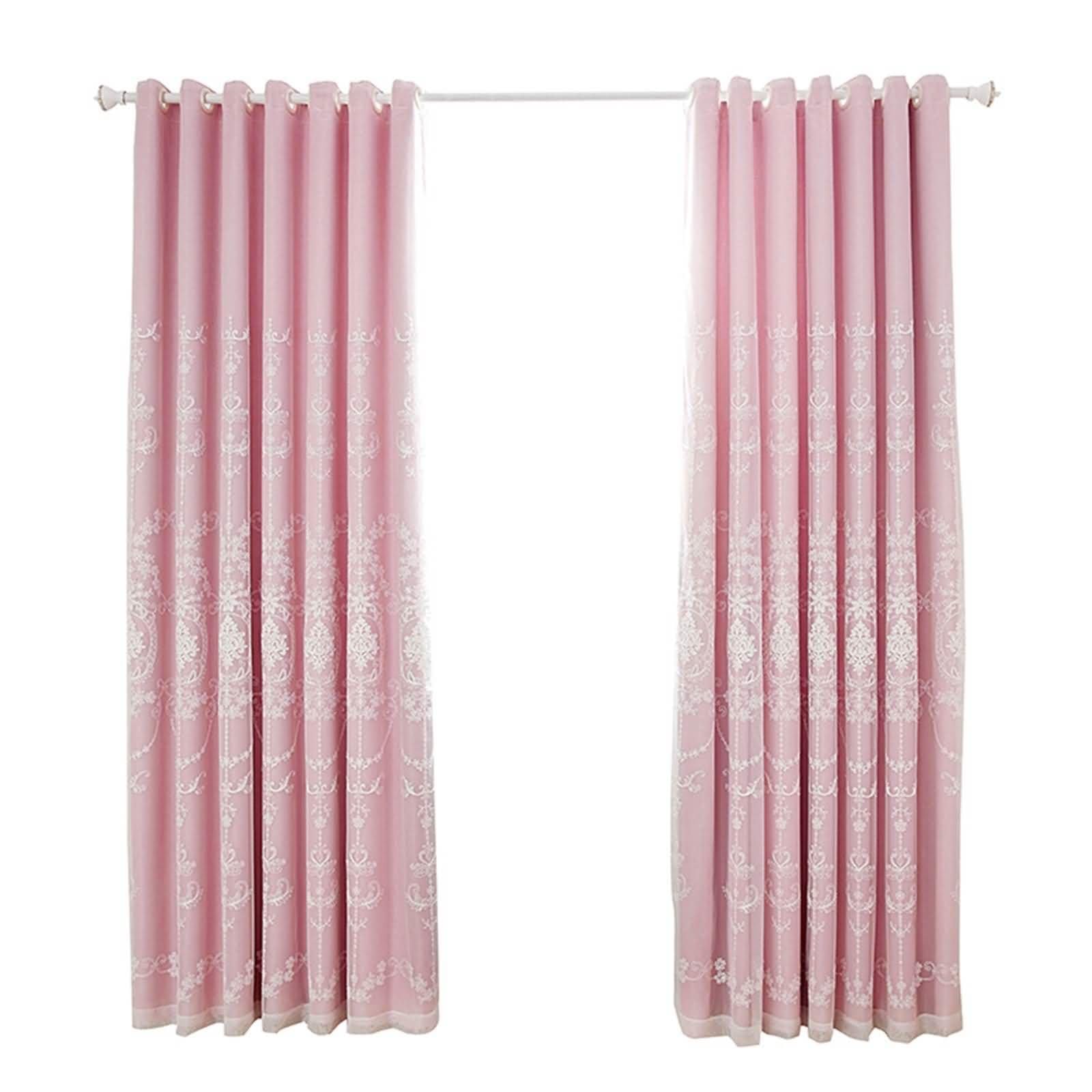 Tende Occultanti 2 Pezzi,2 x 250W x 270H CM,Tende per Finestre Rosa Doppio Strato con Modello Pizzo Ricamo Tenda a Ganci