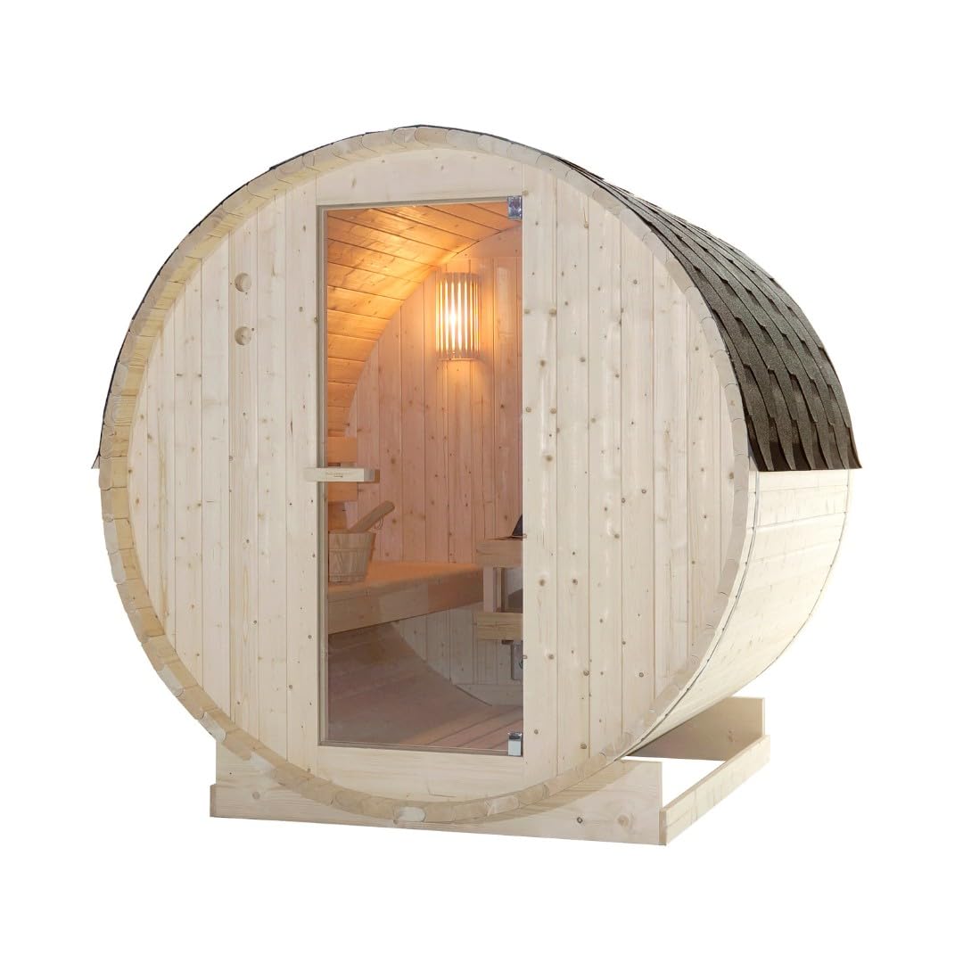 SANOTECHNIK Tromsöl L Sauna d'extérieur pour 4 personnes, sauna de jardin en épicéa avec four électrique de 6,0 kW, pierres de sauna et accessoires, toit asphalte, 180 x 189 x 191,5 cm