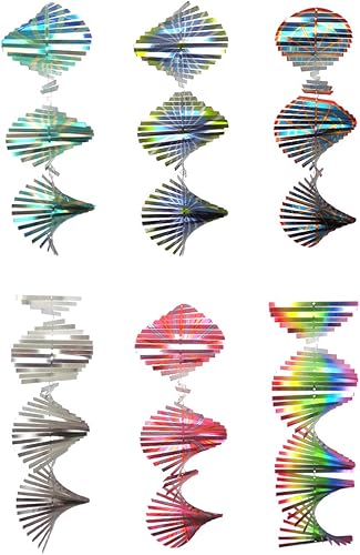 Miniatura 4 de 3D Helix Wind Spinner acero inoxidable Twister 6.5 pulgadas x 18 pulgadas (verde azulado plateado)