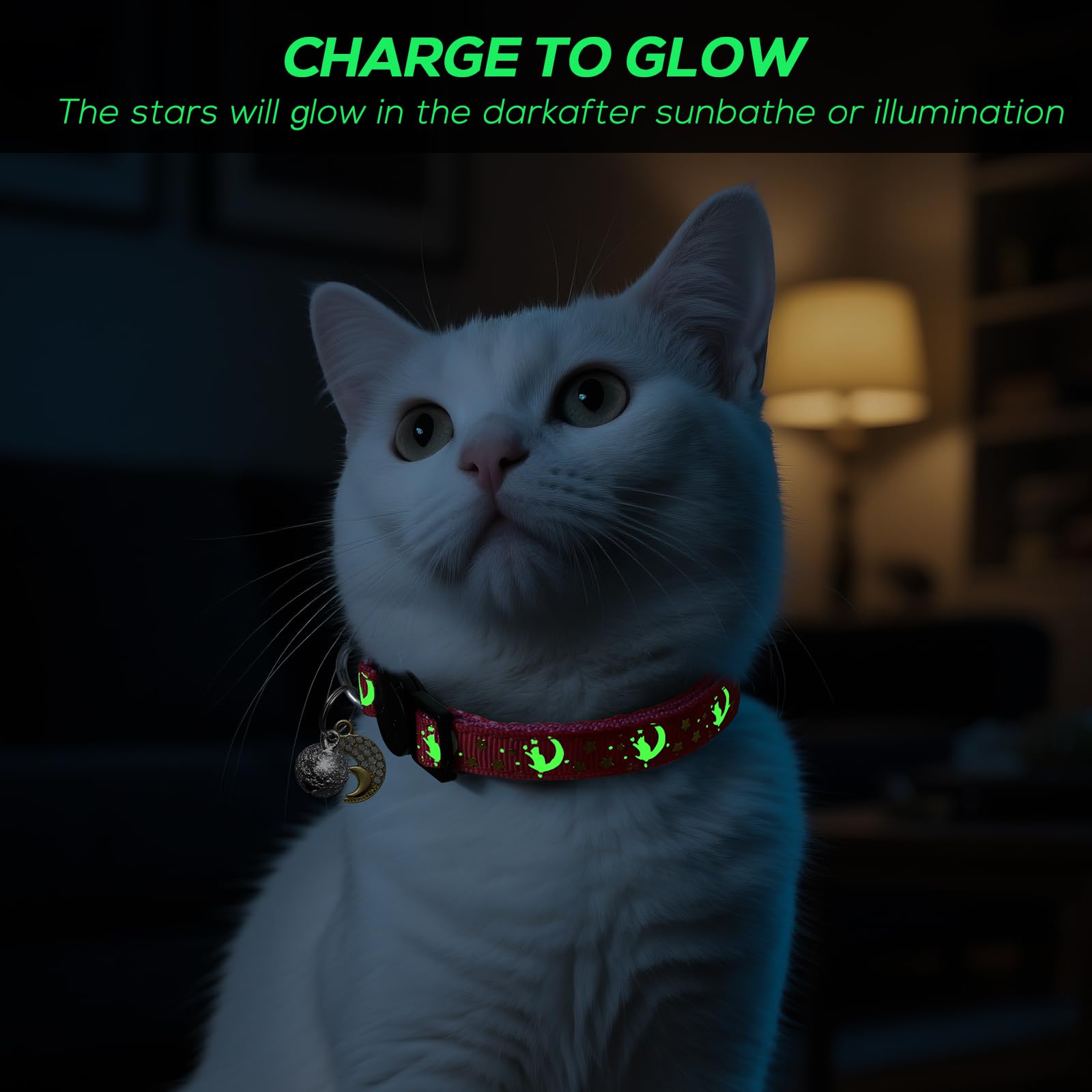 LAFAYI 4 PCS Breakaway Cat Collar with Bell Moons Stars,Kitten Collar and Adjustable with Pendant Glow,Cute Kitty Collar for Girl Boy Cats,Pet Gifts,Accessories(4 Colors) - Image 2