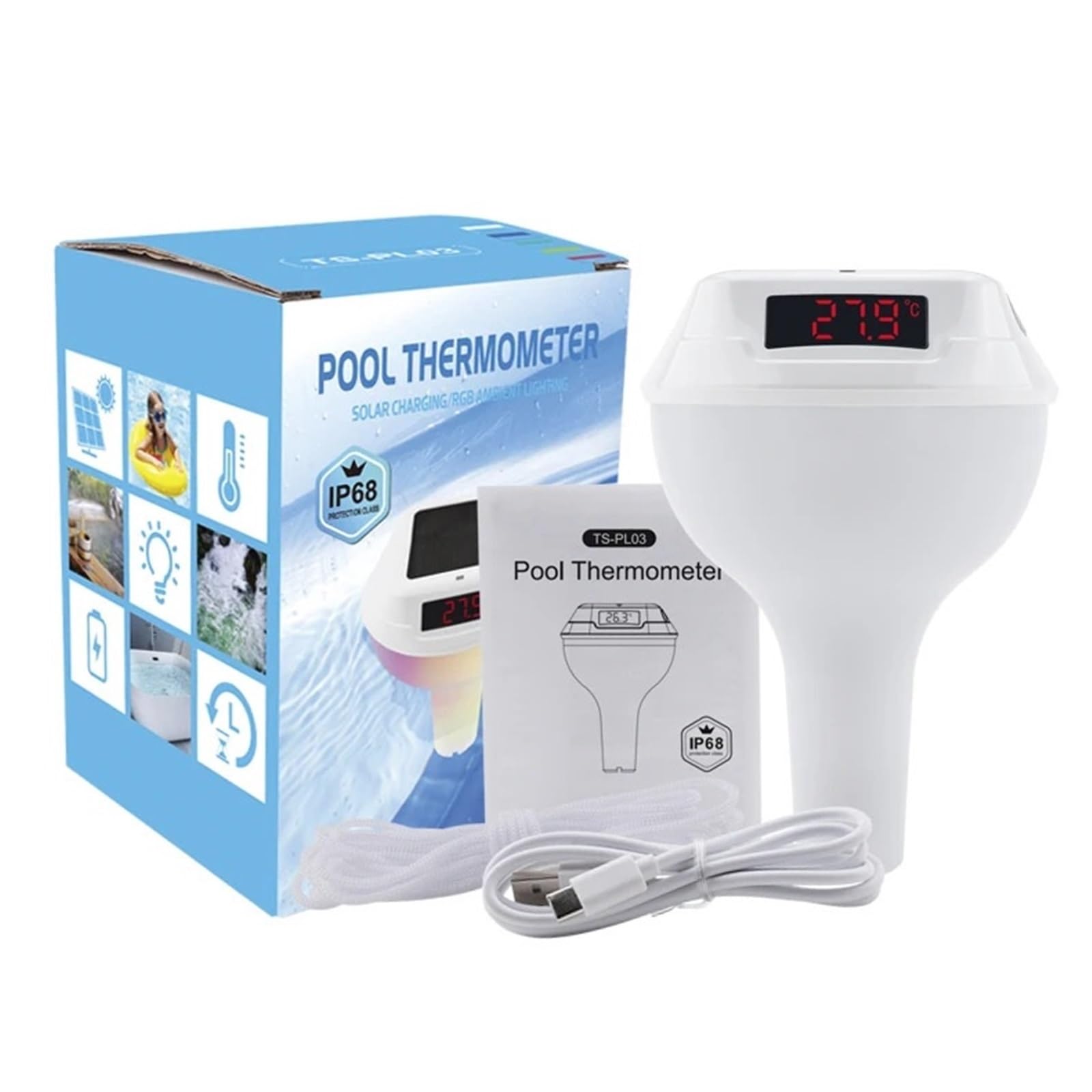 Termometro for Piscina Impermeabile Senza Fili Alimentato ad energia Solare con indicatore di Grado Digitale Personalizzato, termometri Domestici