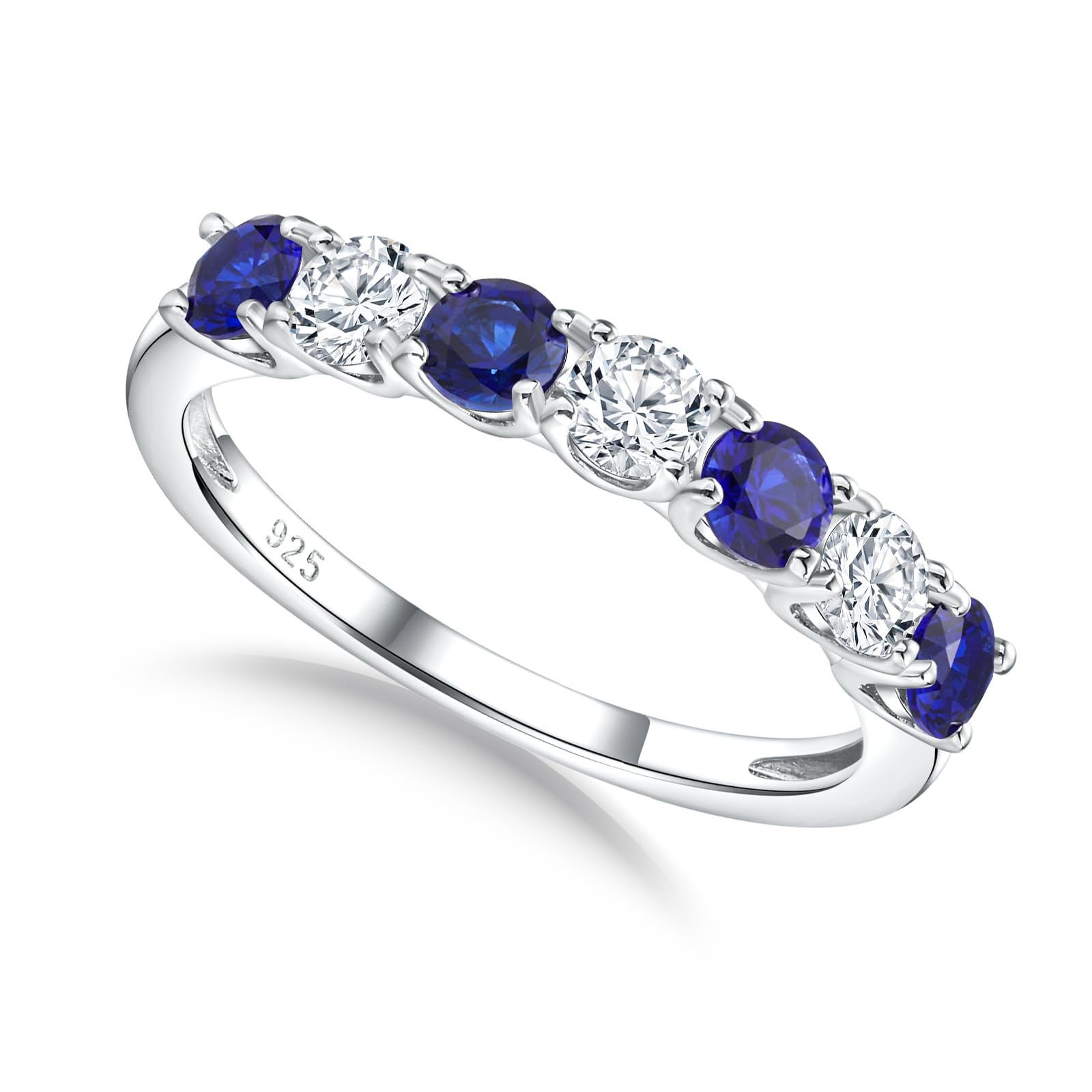 925 Sterling Silver Birthstone &amp; Cubic Zirconia Stackable Ring for Women