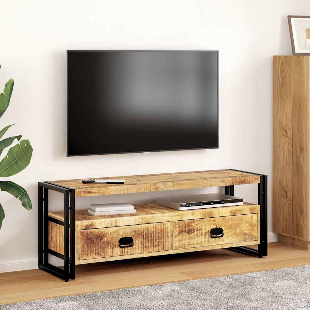 Générique Mobile TV 120 x 35 x 45 cm, legno di mango solido | Stile Vintage, 2 Cassetti, Mensola, Telaio Acciaio Rinforzato, Archiviazione Multimedia