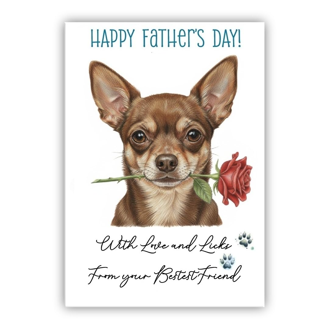 Father’s Day Card From the Dog – Cute Fathers Day Pet Card – “With Love and Licks” – Multiple Breeds Available (• Chihuahua brown) — image 1