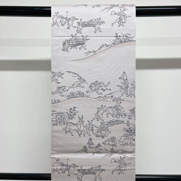 Amazon.co.jp: リバーシブル 鳥獣戯画が織られた袋帯 着物 カジュアル 